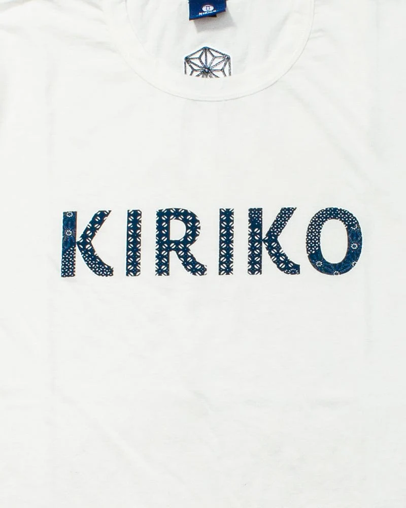 Kiriko Original Tee, 6oz Cotton, Printed Katazome, Semamori Embroidery, White with Navy - Image 6