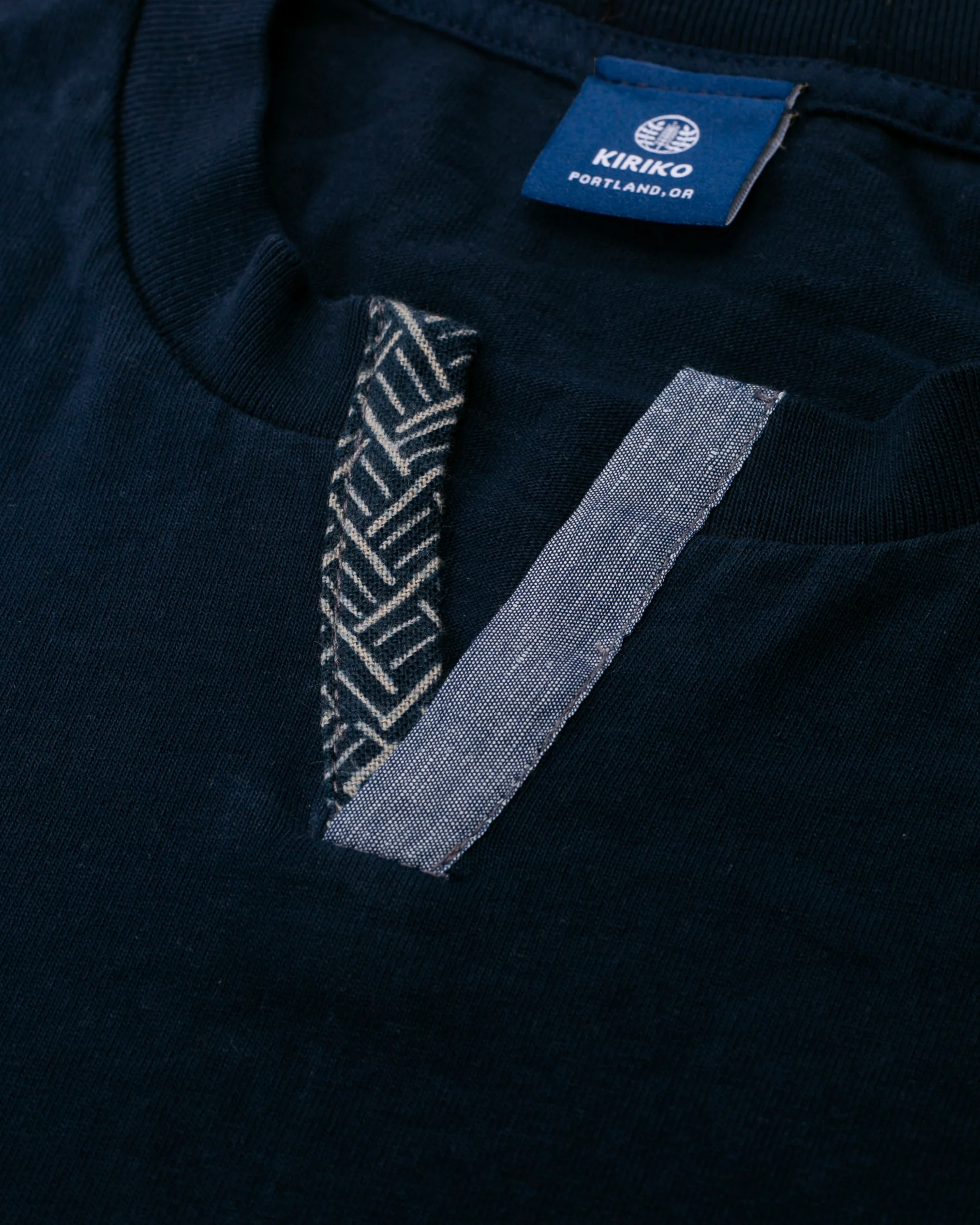 Kiriko Original Tee, 8 oz Cotton, Navy V-Henley - Image 2