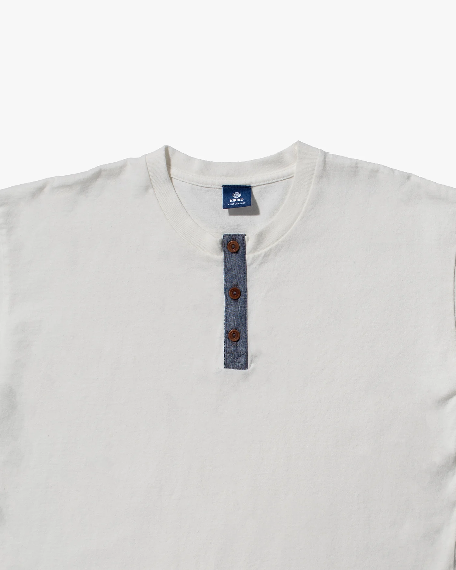 Kiriko Original Tee, 8oz Cotton, Henley Tee, Cream with Denim, Nami - Image 6