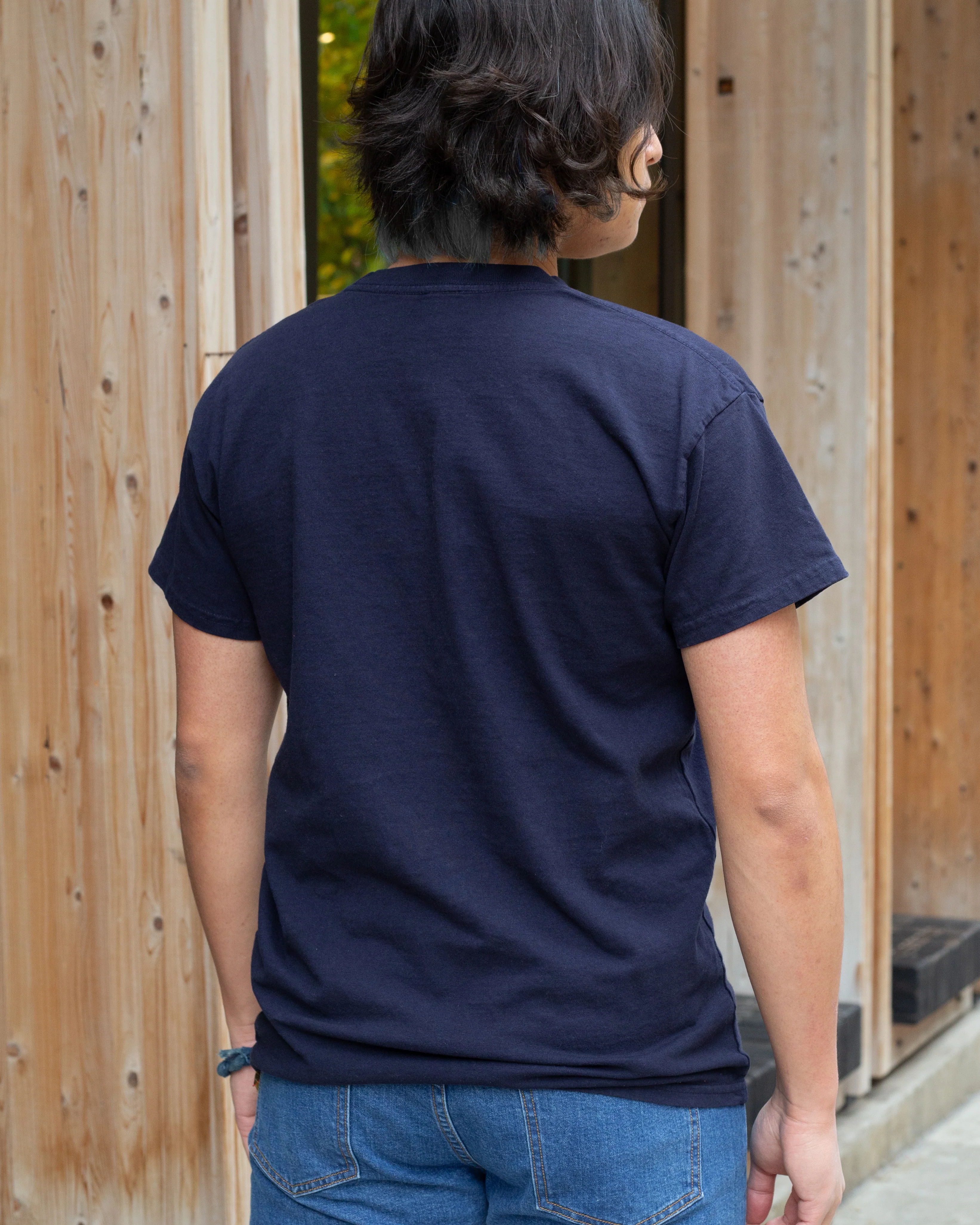 Kiriko Original Tee, 8oz Cotton, Henley Tee, Navy with Denim, Small Tsubaki - Image 3