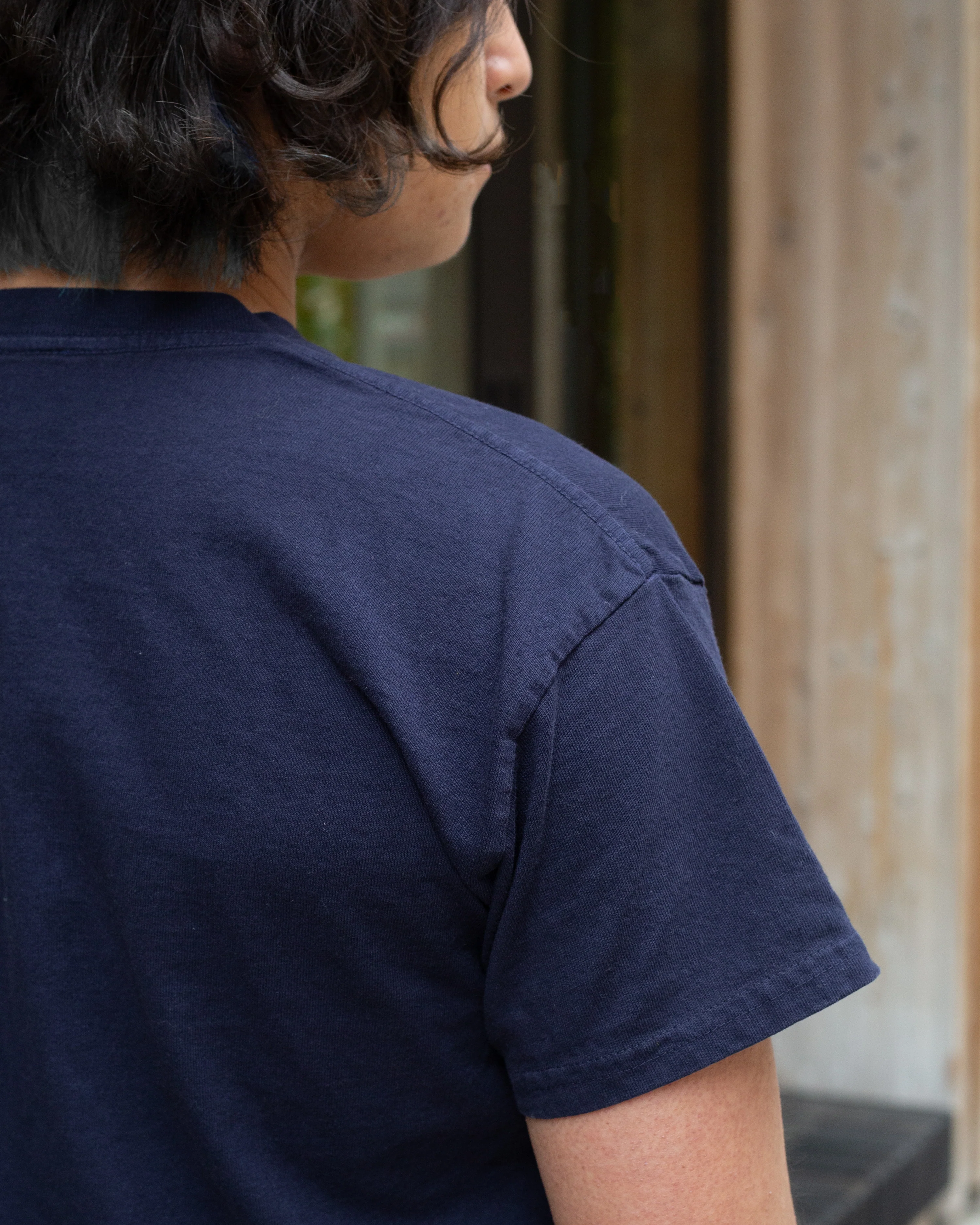 Kiriko Original Tee, 8oz Cotton, Henley Tee, Navy with Denim, Small Tsubaki - Image 4