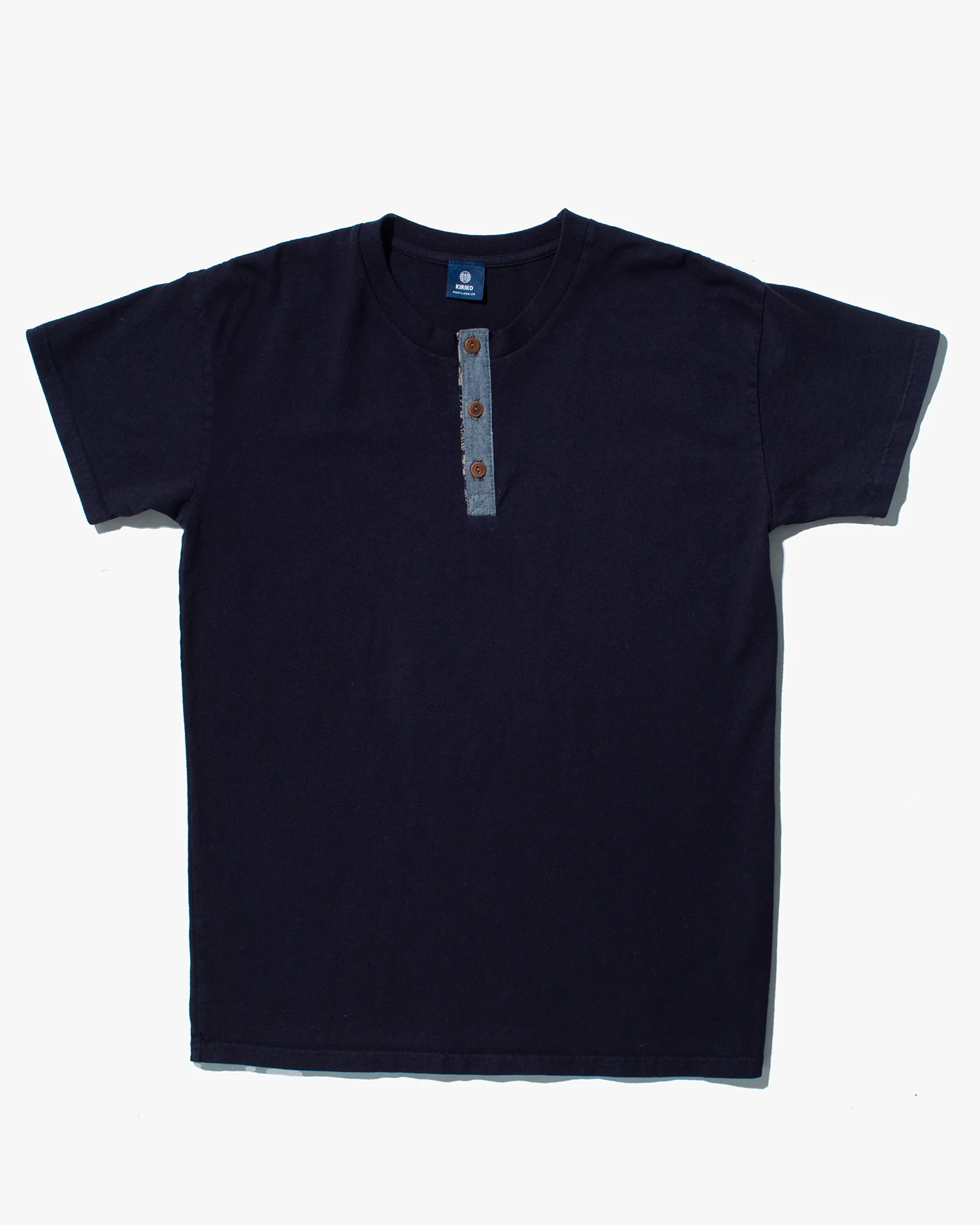 Kiriko Original Tee, 8oz Cotton, Henley Tee, Navy with Denim, Small Tsubaki - Image 5