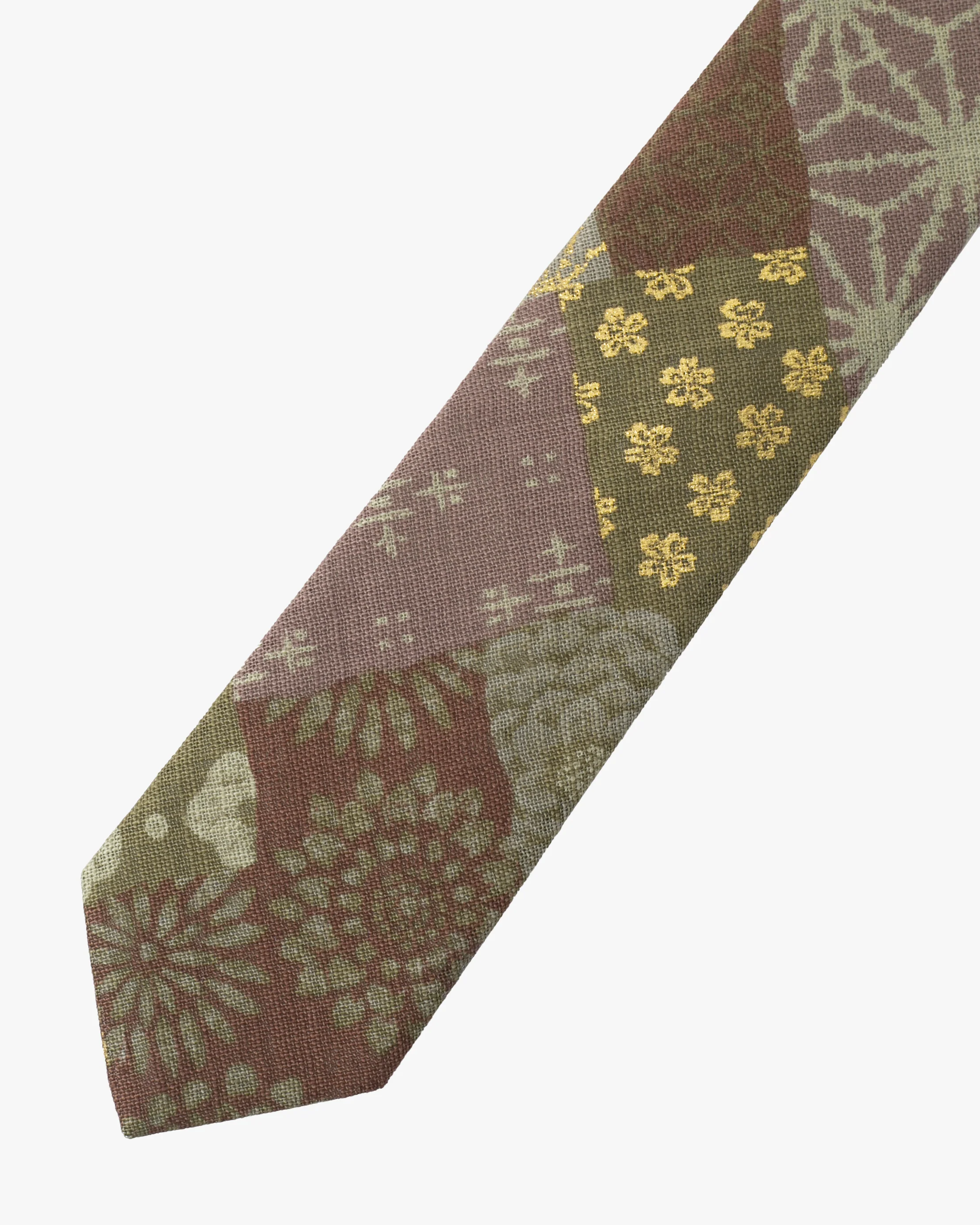 Kiriko Original Tie, Patchwork Style, Azuki and Gold - Image 2