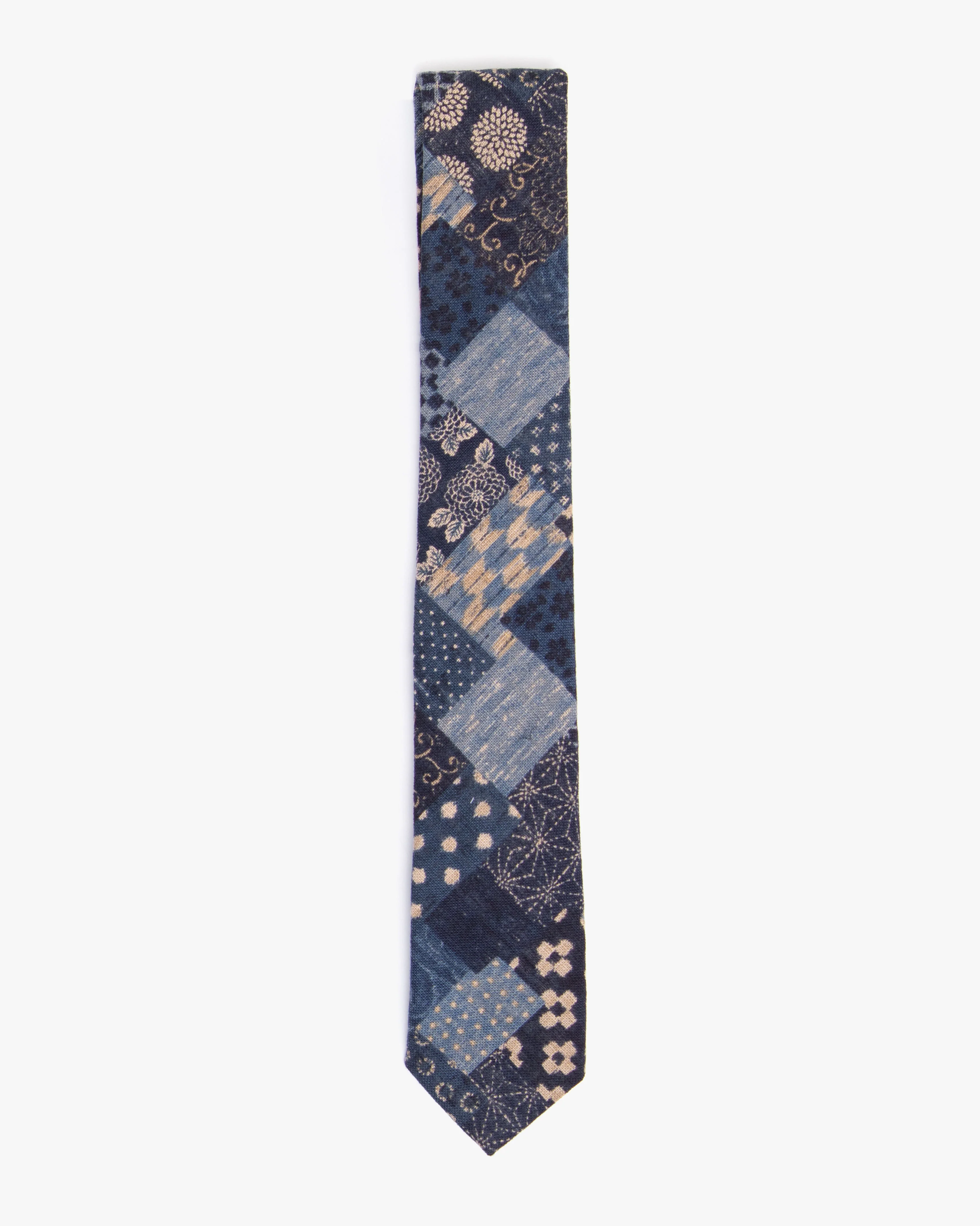 Kiriko Original Tie, Patchwork Style, Indigo - Image 2