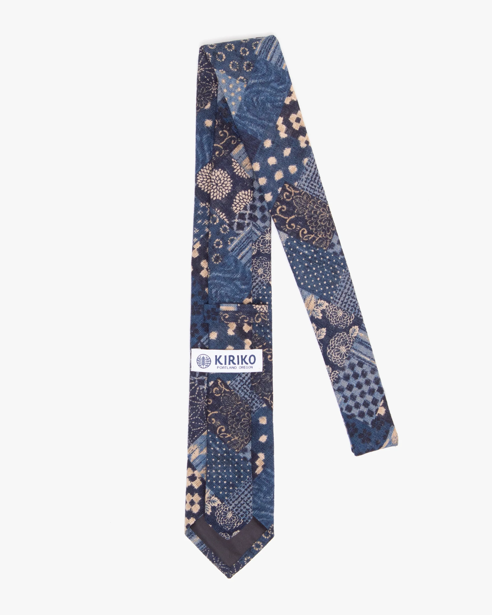 Kiriko Original Tie, Patchwork Style, Indigo - Image 3