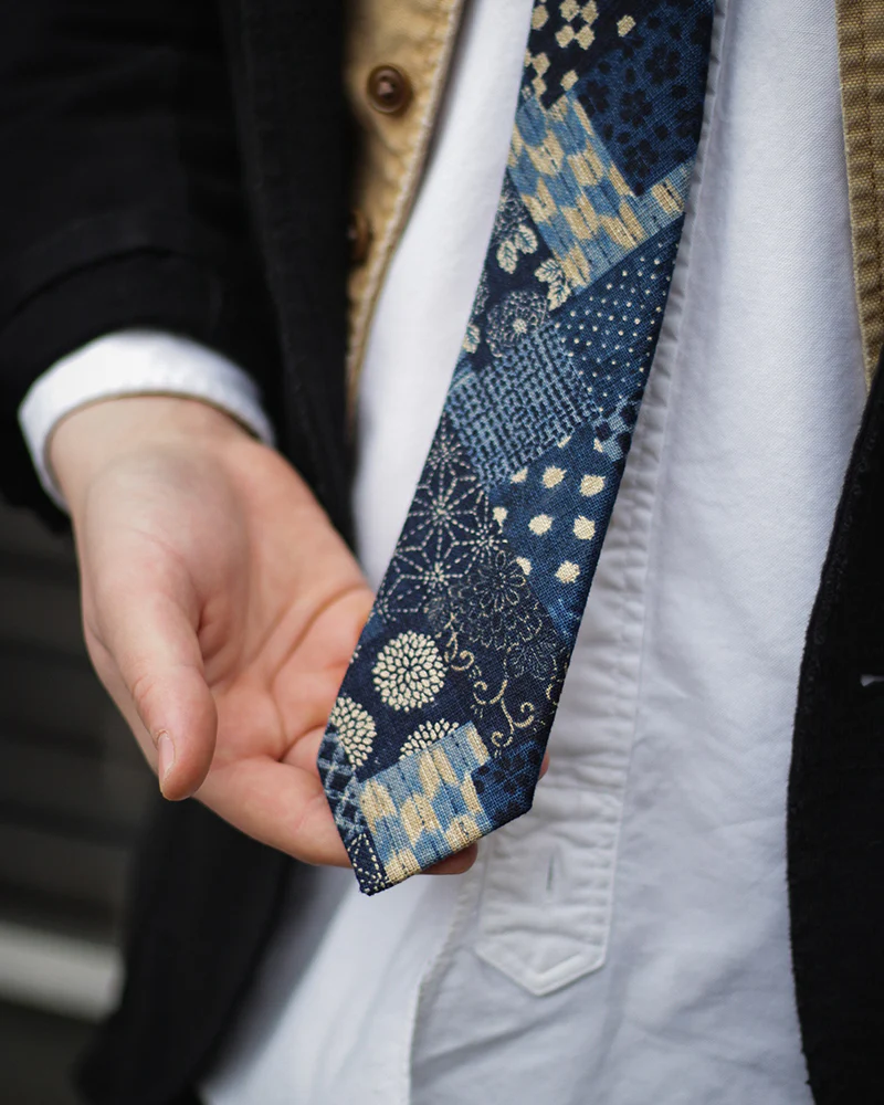 Kiriko Original Tie, Patchwork Style, Indigo - Image 4