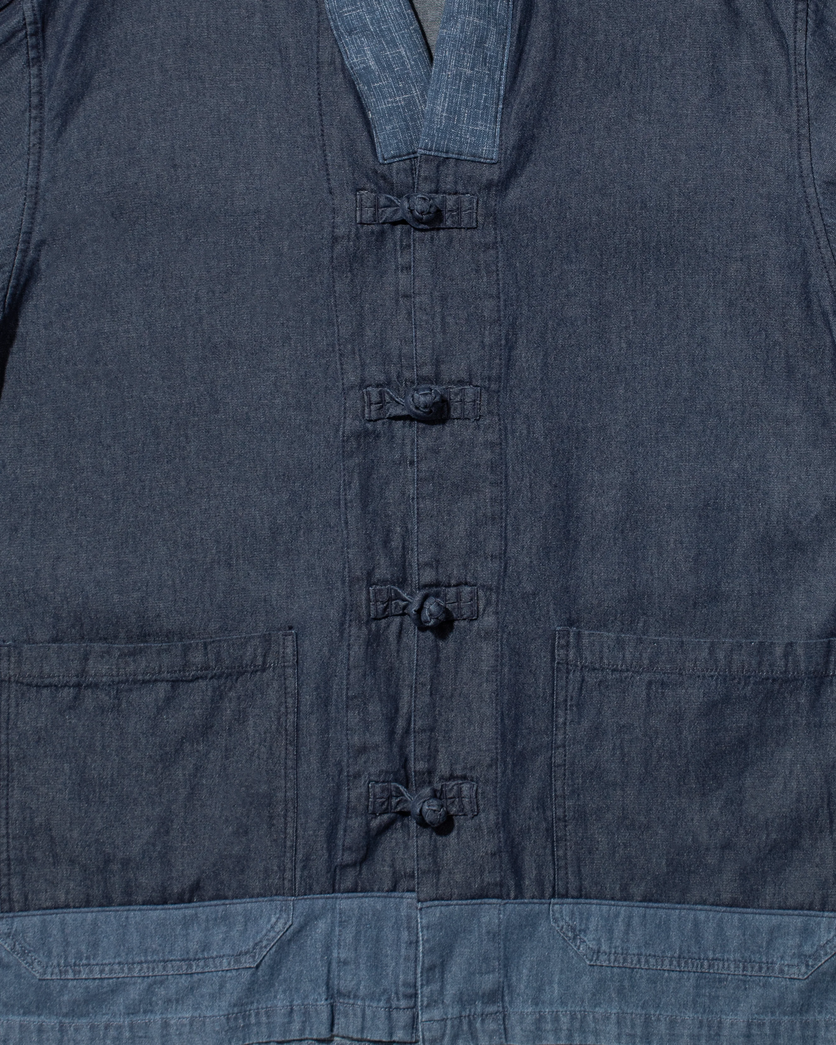 Kiriko Original Two Tone Denim Jacket, Mandarin Style, Dark Indigo with Light Indigo - Image 10