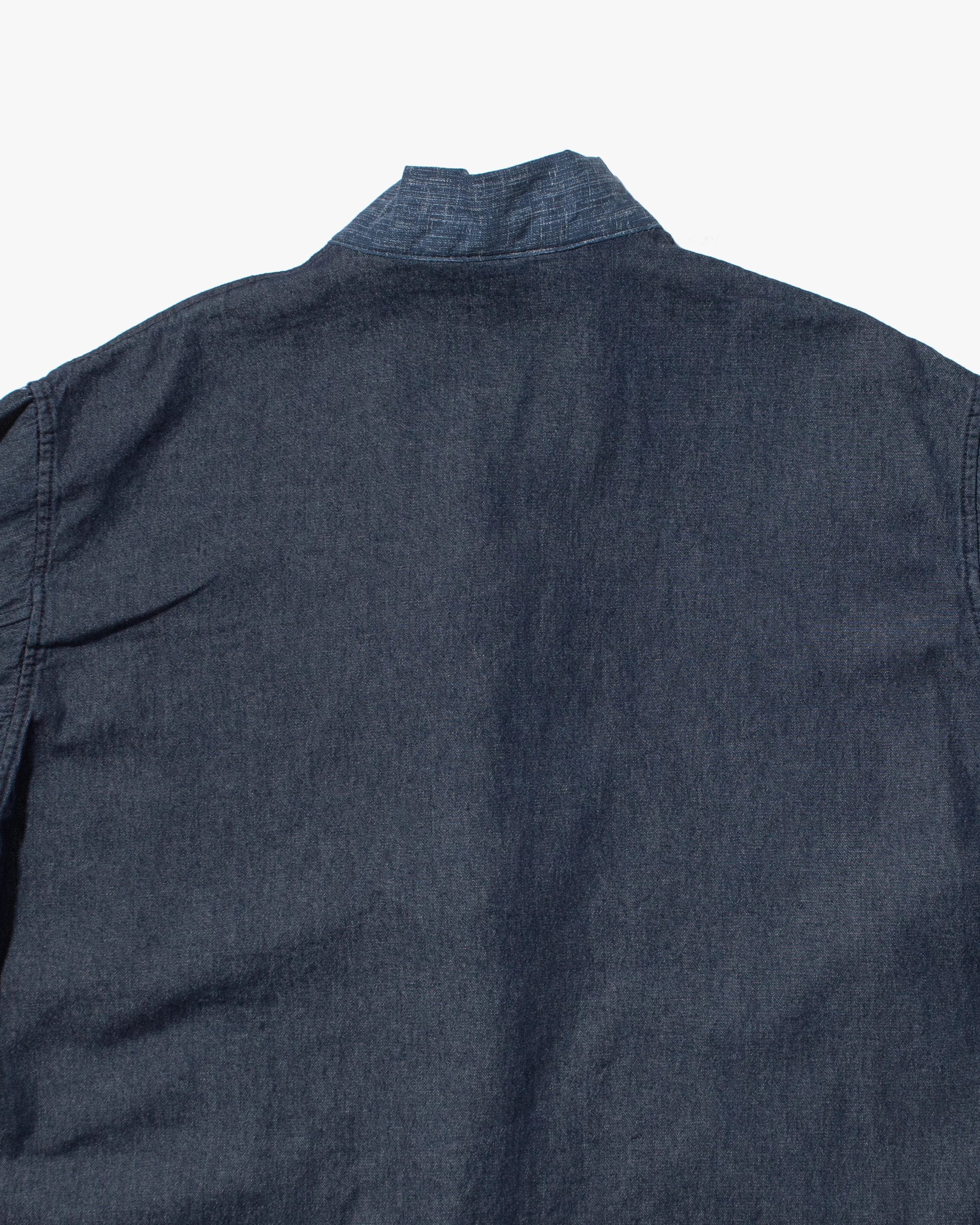 Kiriko Original Two Tone Denim Jacket, Mandarin Style, Dark Indigo with Light Indigo - Image 12