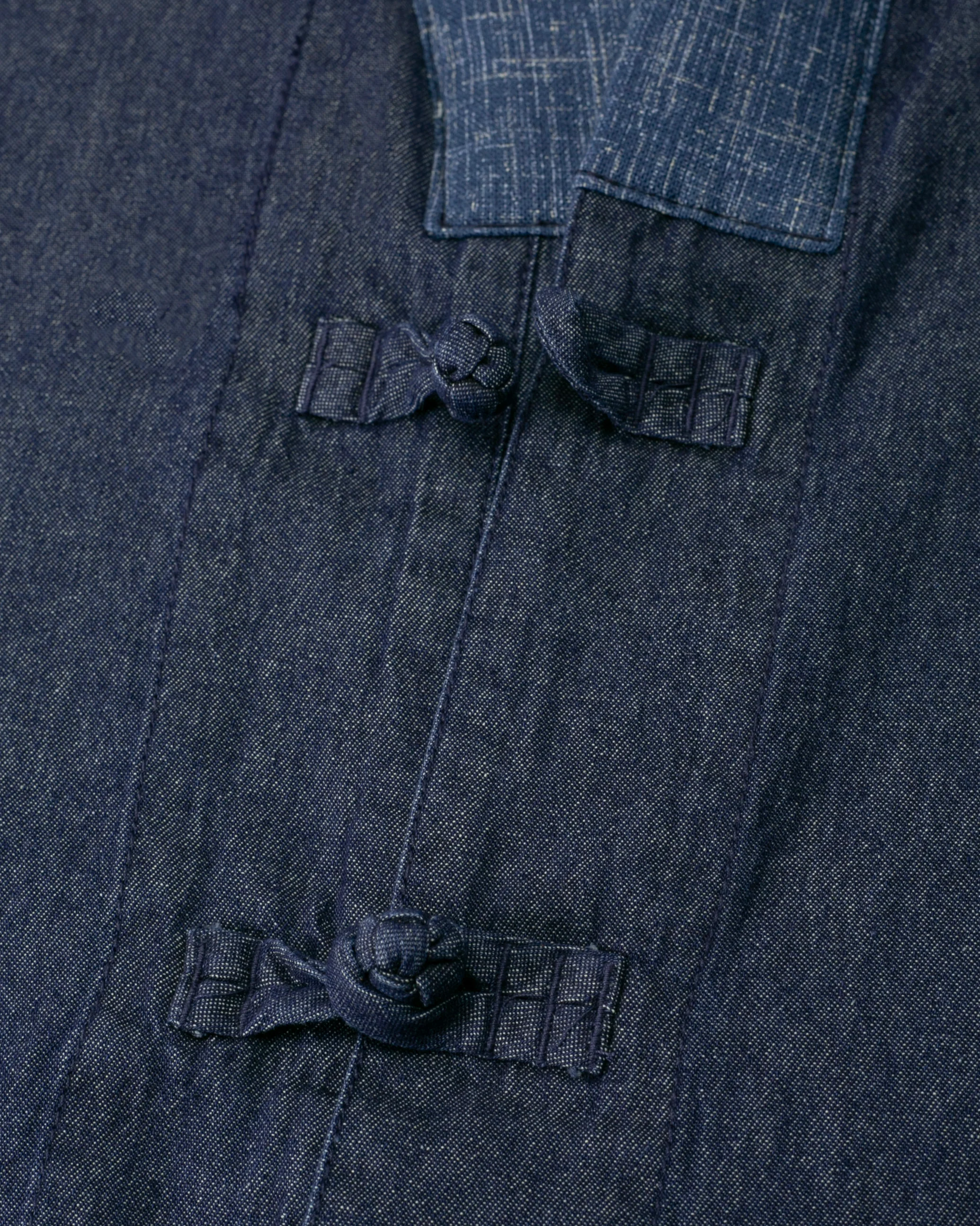 Kiriko Original Two Tone Denim Jacket, Mandarin Style, Dark Indigo with Light Indigo - Image 7