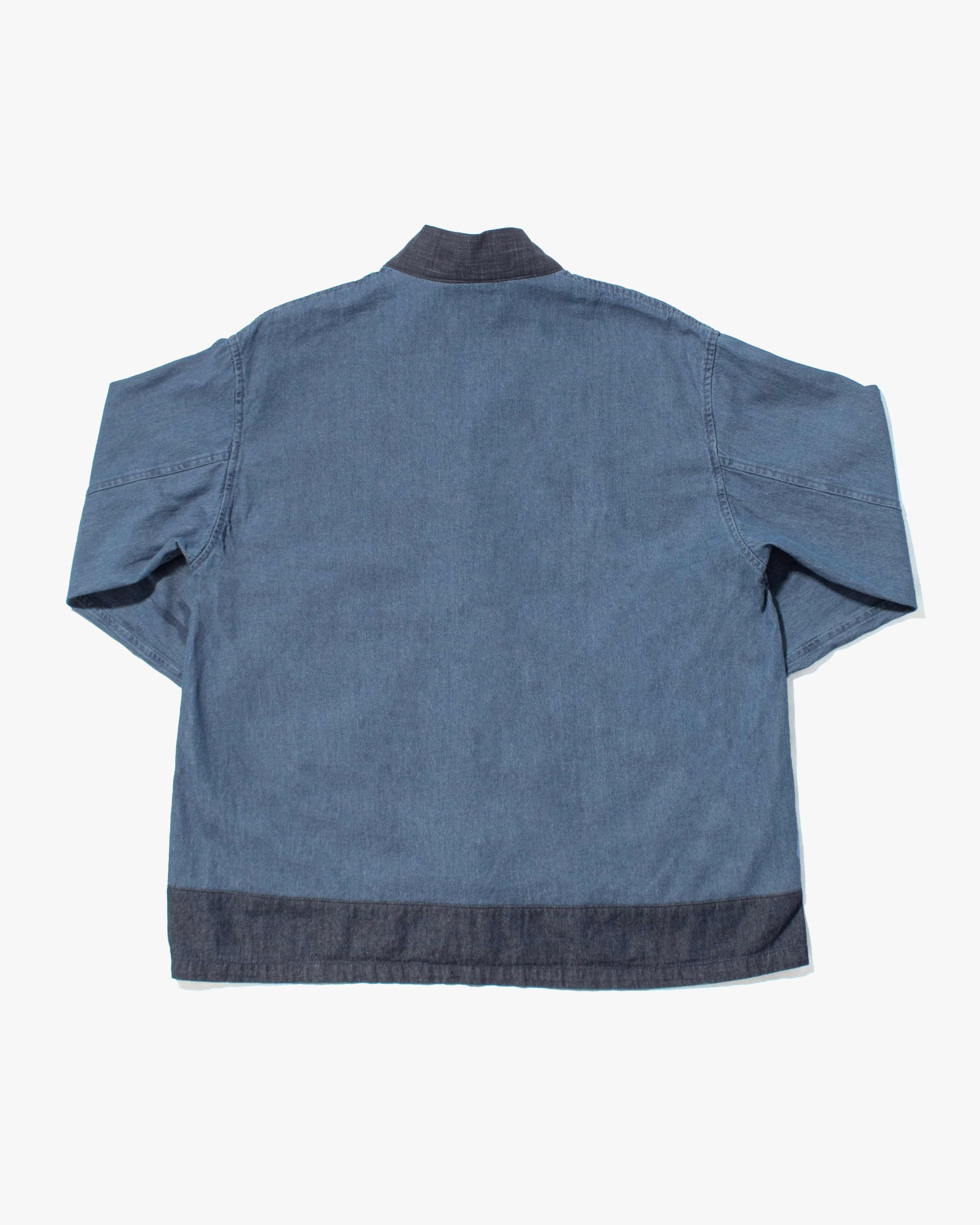 Kiriko Original Two Tone Denim Jacket, Mandarin Style, Light Indigo with Dark Indigo - Image 10