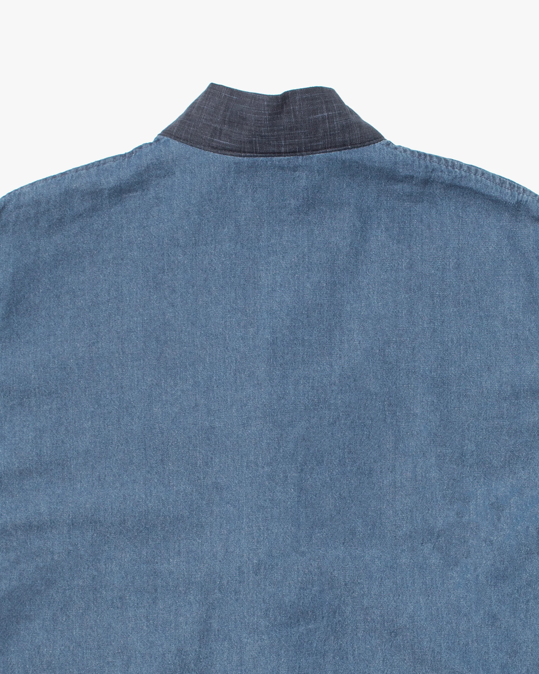 Kiriko Original Two Tone Denim Jacket, Mandarin Style, Light Indigo with Dark Indigo - Image 11