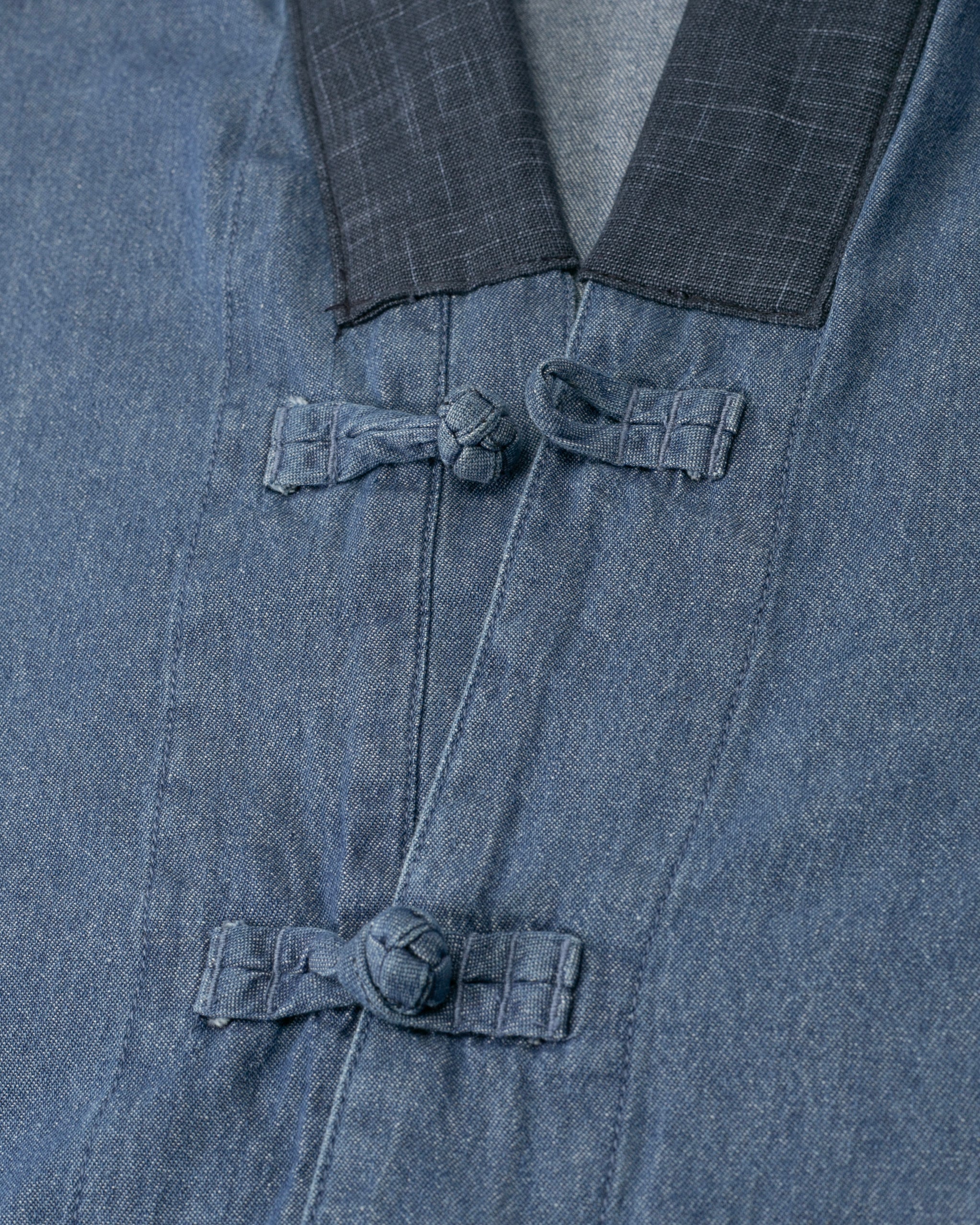 Kiriko Original Two Tone Denim Jacket, Mandarin Style, Light Indigo with Dark Indigo - Image 6
