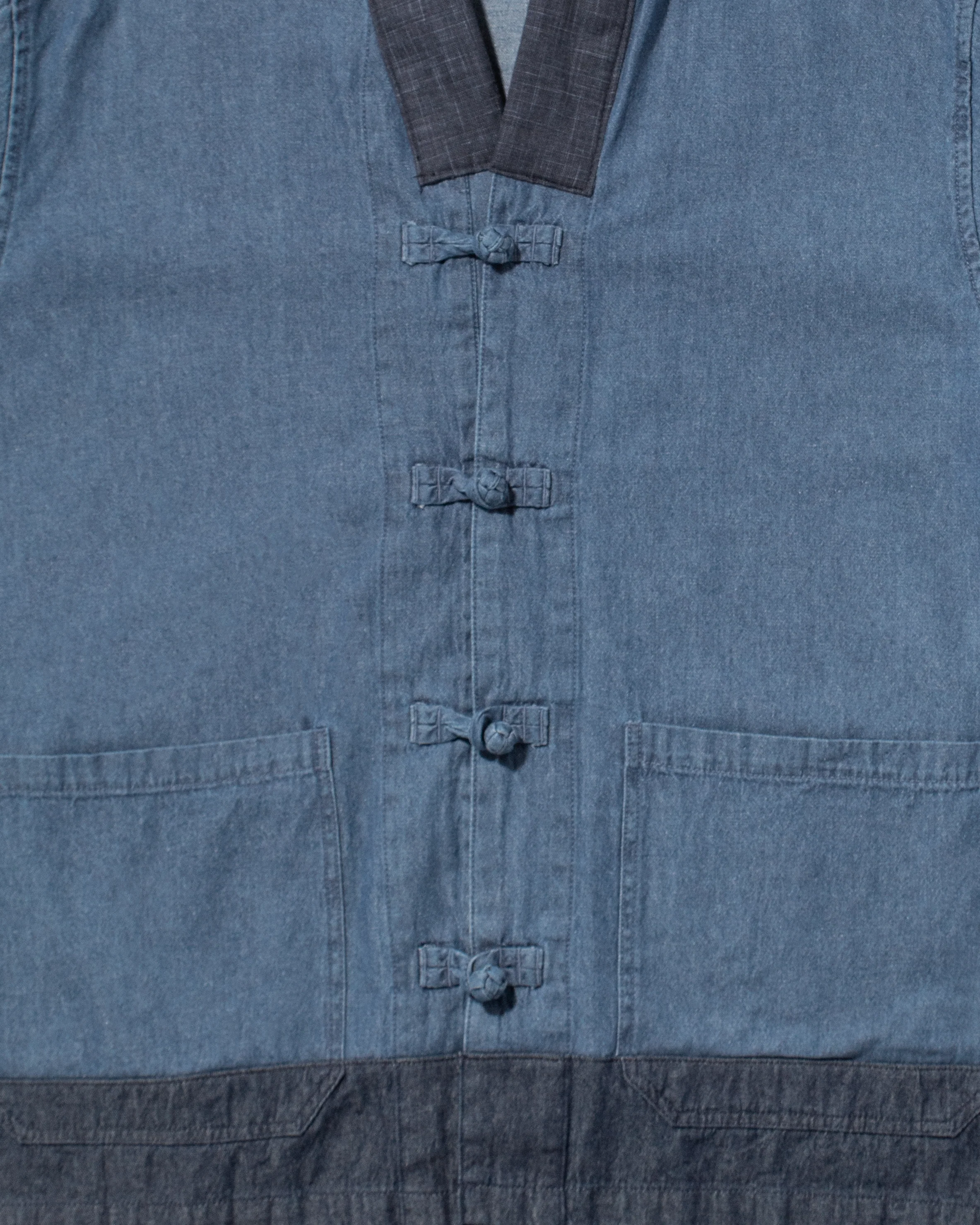 Kiriko Original Two Tone Denim Jacket, Mandarin Style, Light Indigo with Dark Indigo - Image 9