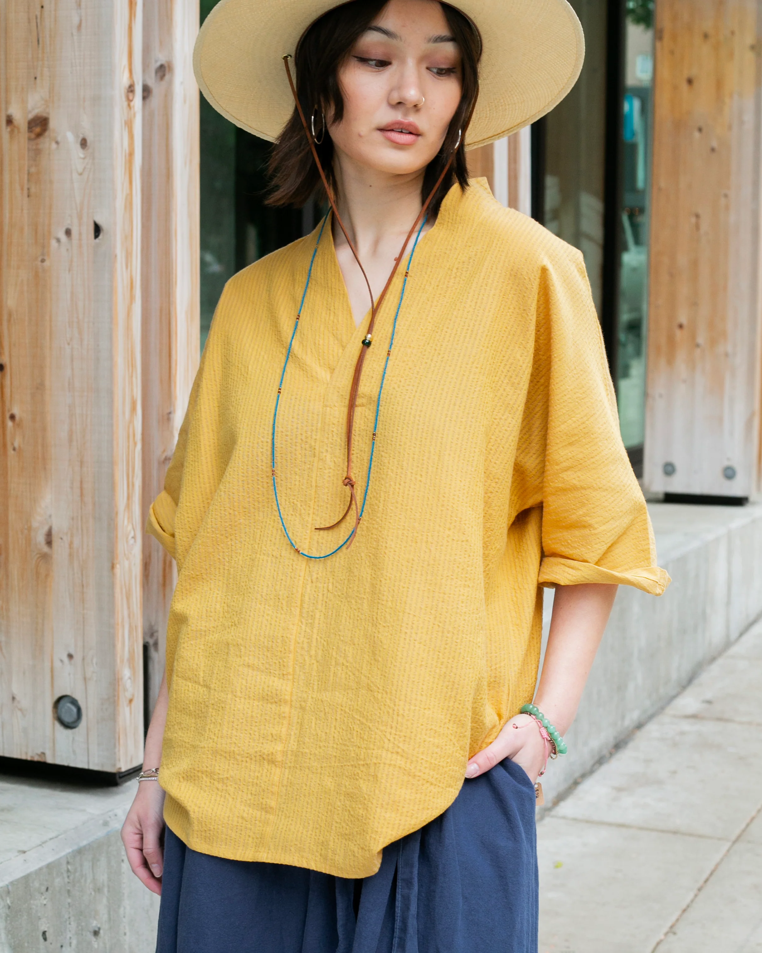 Kiriko x ToK, V-Neck Tunic, Sunflower Chijimi