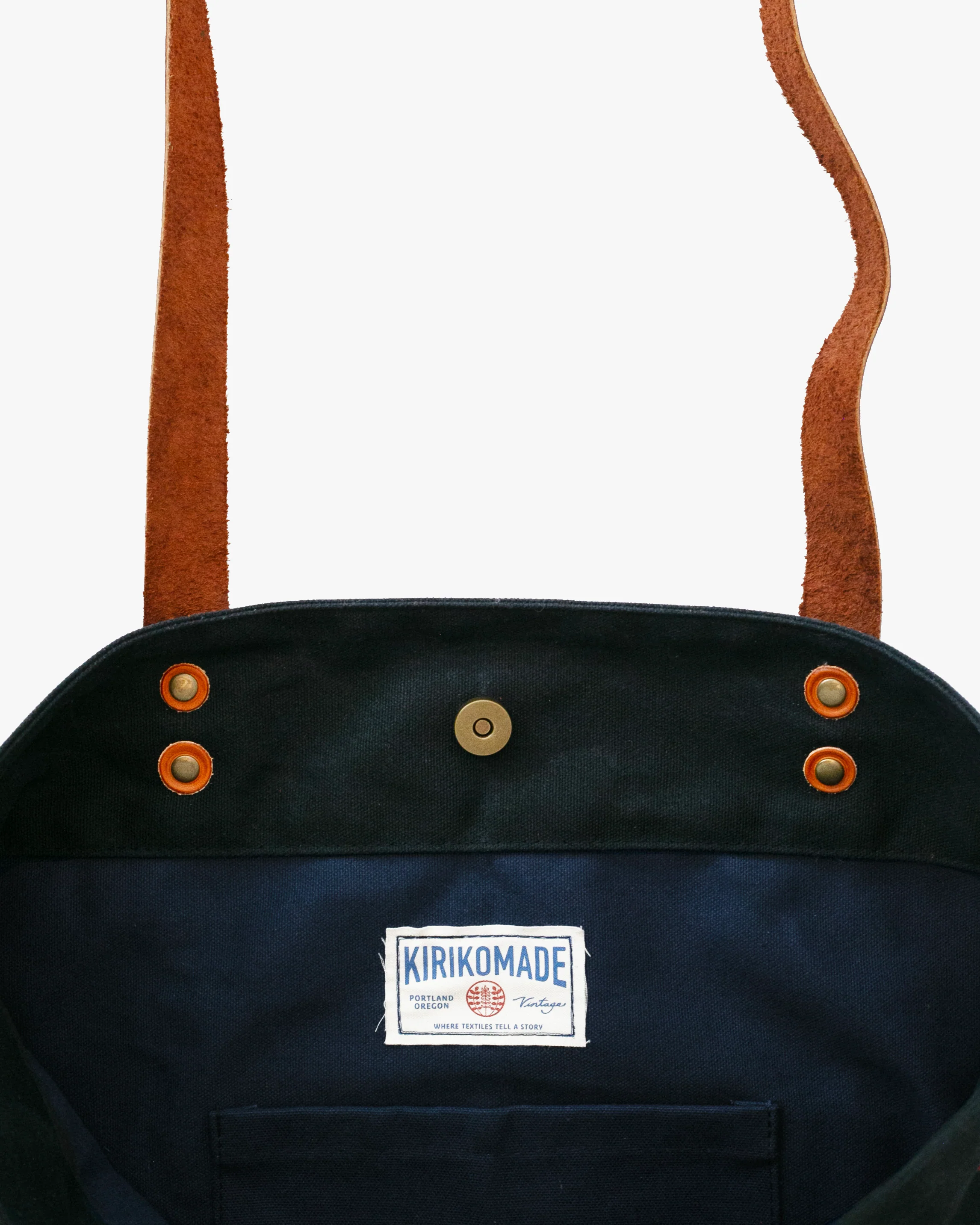 Kiriko Original Waxed Canvas Obi Tote Bag, Black, Tsuru and Kozuchi - Image 5