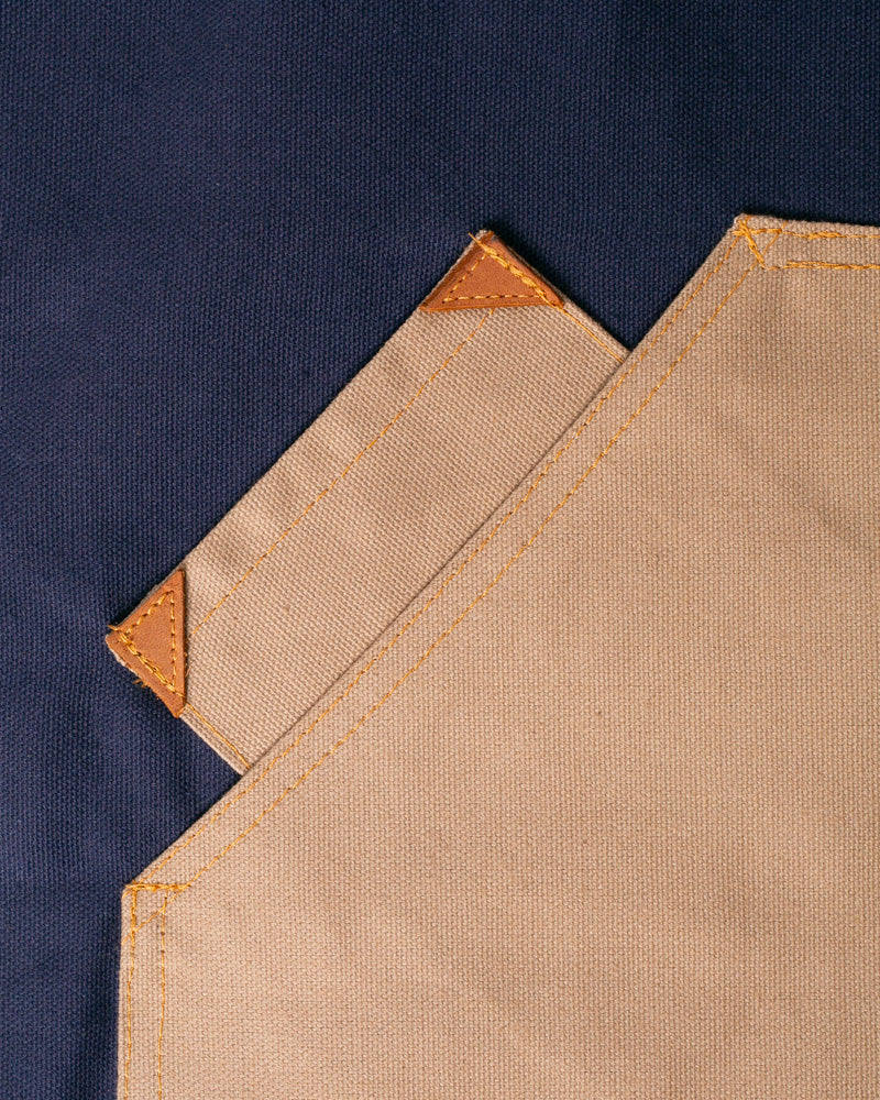 Kokoro Original Work Apron, Full, Canvas Two-Tone, Navy with Beige Pockets - Image 5