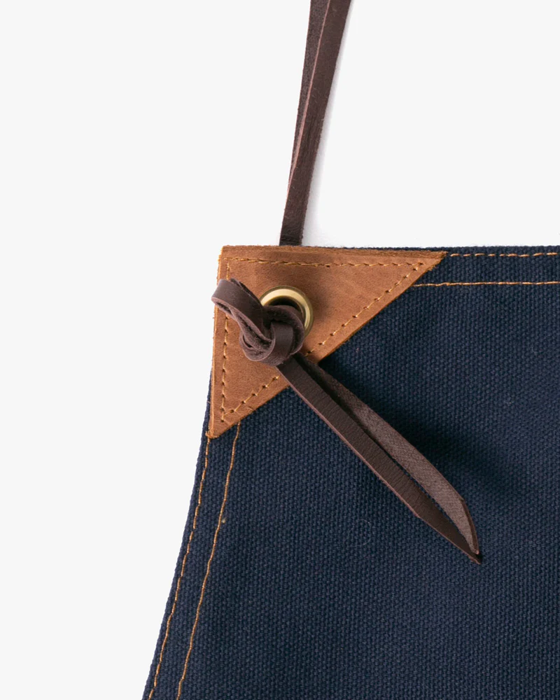 Kokoro Original Work Apron, Full, Canvas Two-Tone, Navy with Beige Pockets - Image 6