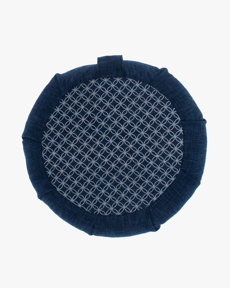 Kiriko Original Meditation Pillow, Two-Tone Zafu, Solid Indigo and Shippou