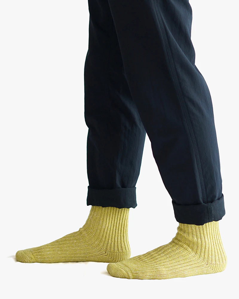 Knitwin, Crew Socks, Hemp Cotton Ribbed, Boston Vintage Yellow - Image 2