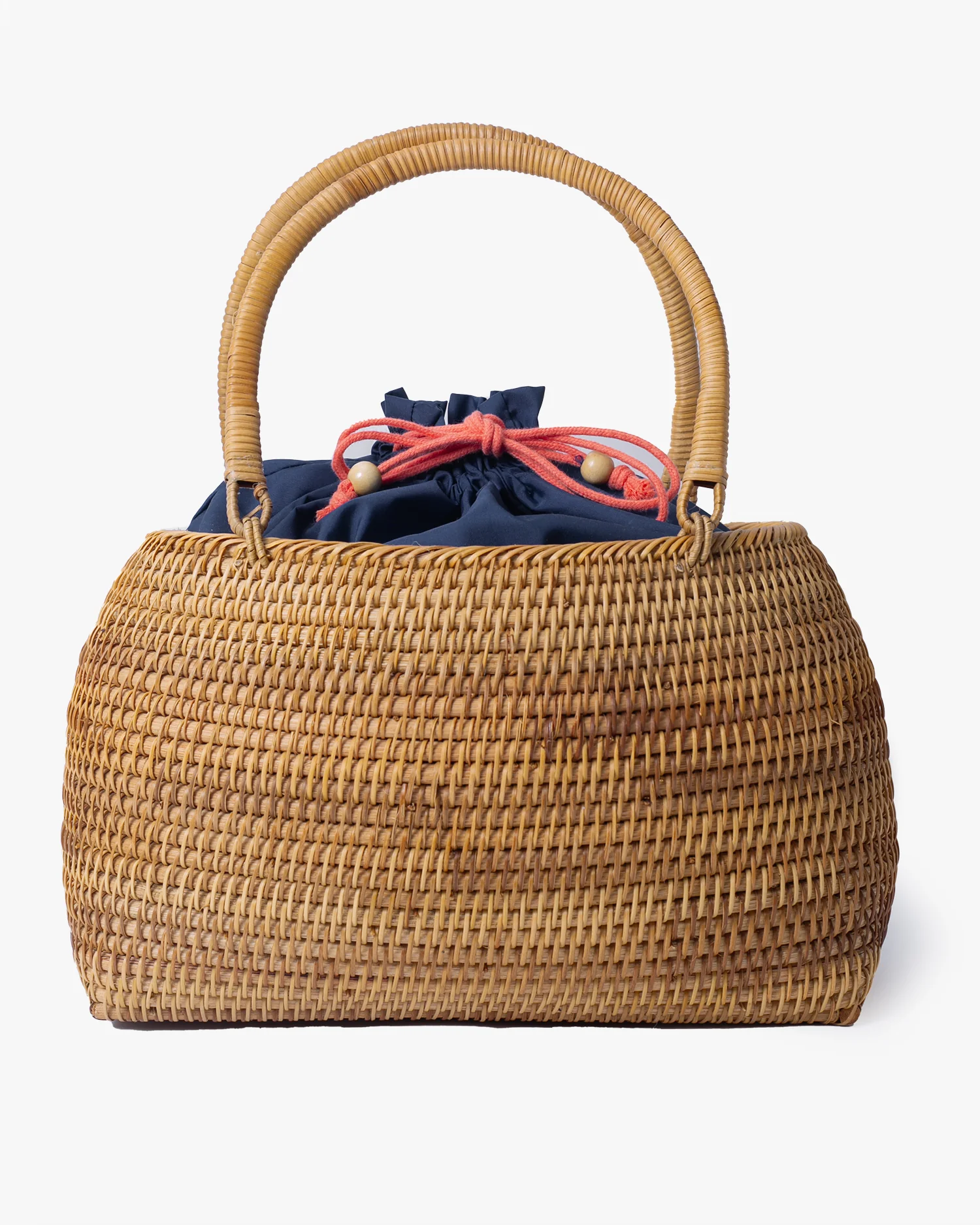 Kokoro Original, Bamboo Woven Bag with Blue Kinchaku Insert, Oval - Image 2