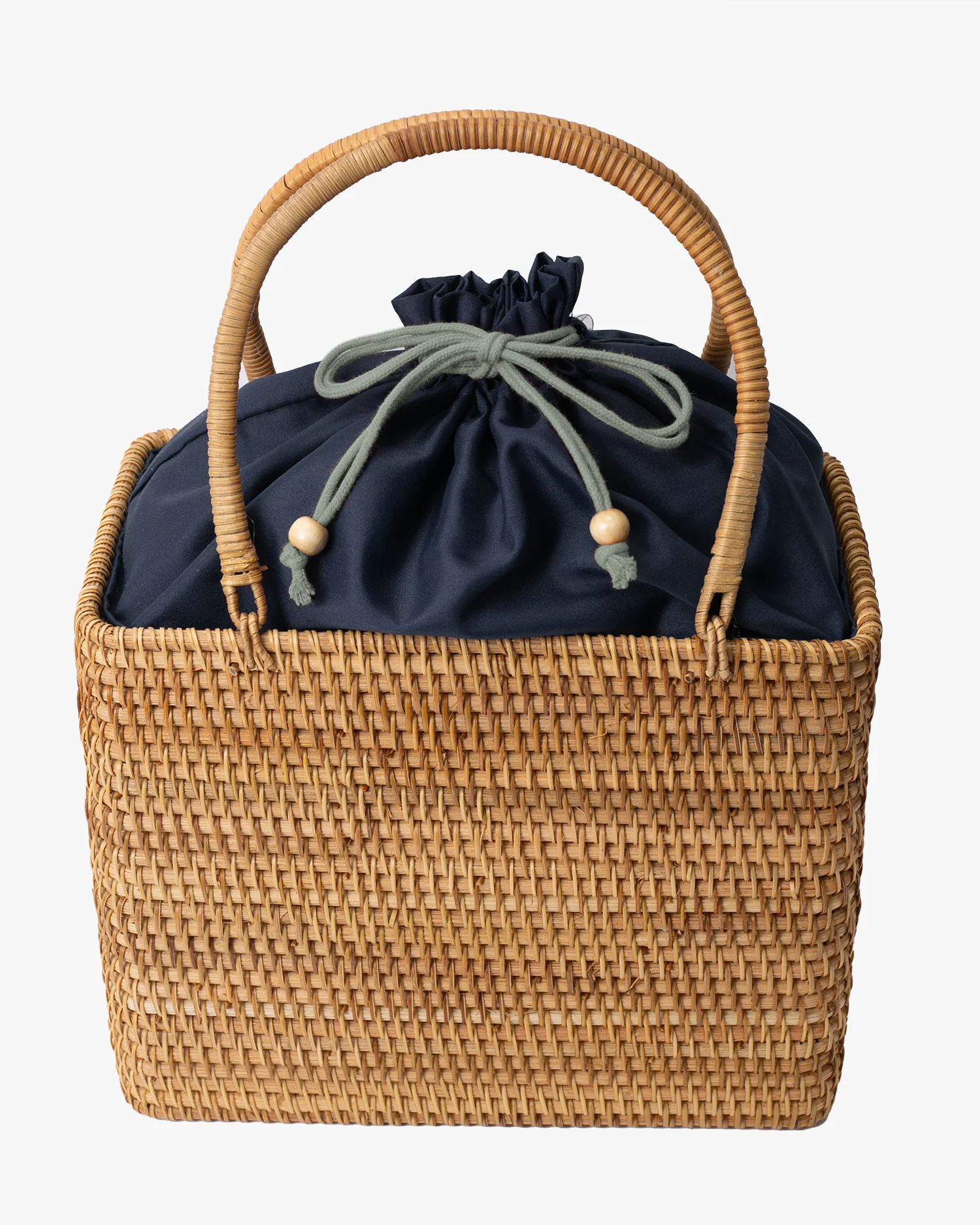 Kokoro Original, Bamboo Woven Bag with Blue Kinchaku Insert, Square - Image 10