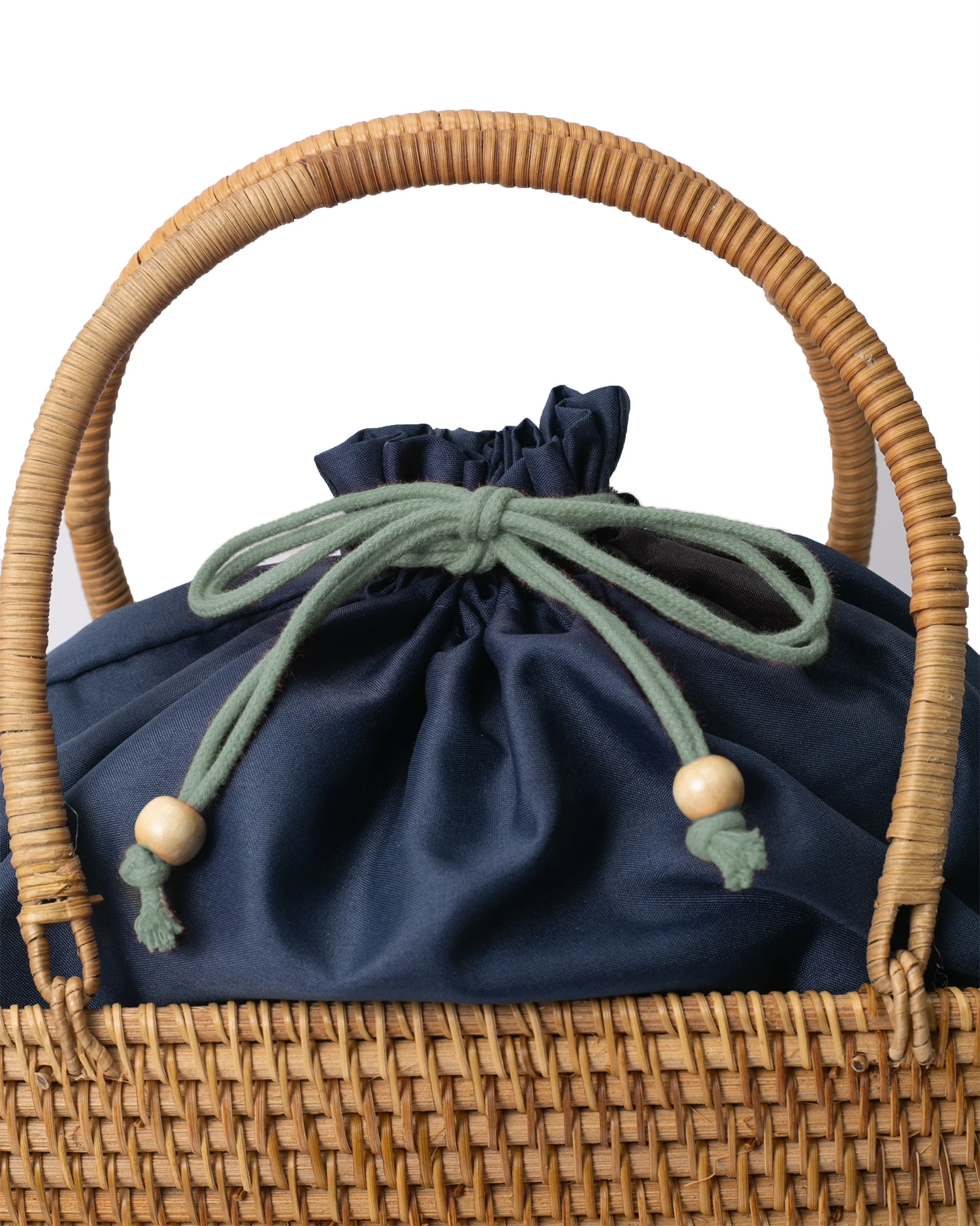 Kokoro Original, Bamboo Woven Bag with Blue Kinchaku Insert, Square - Image 12