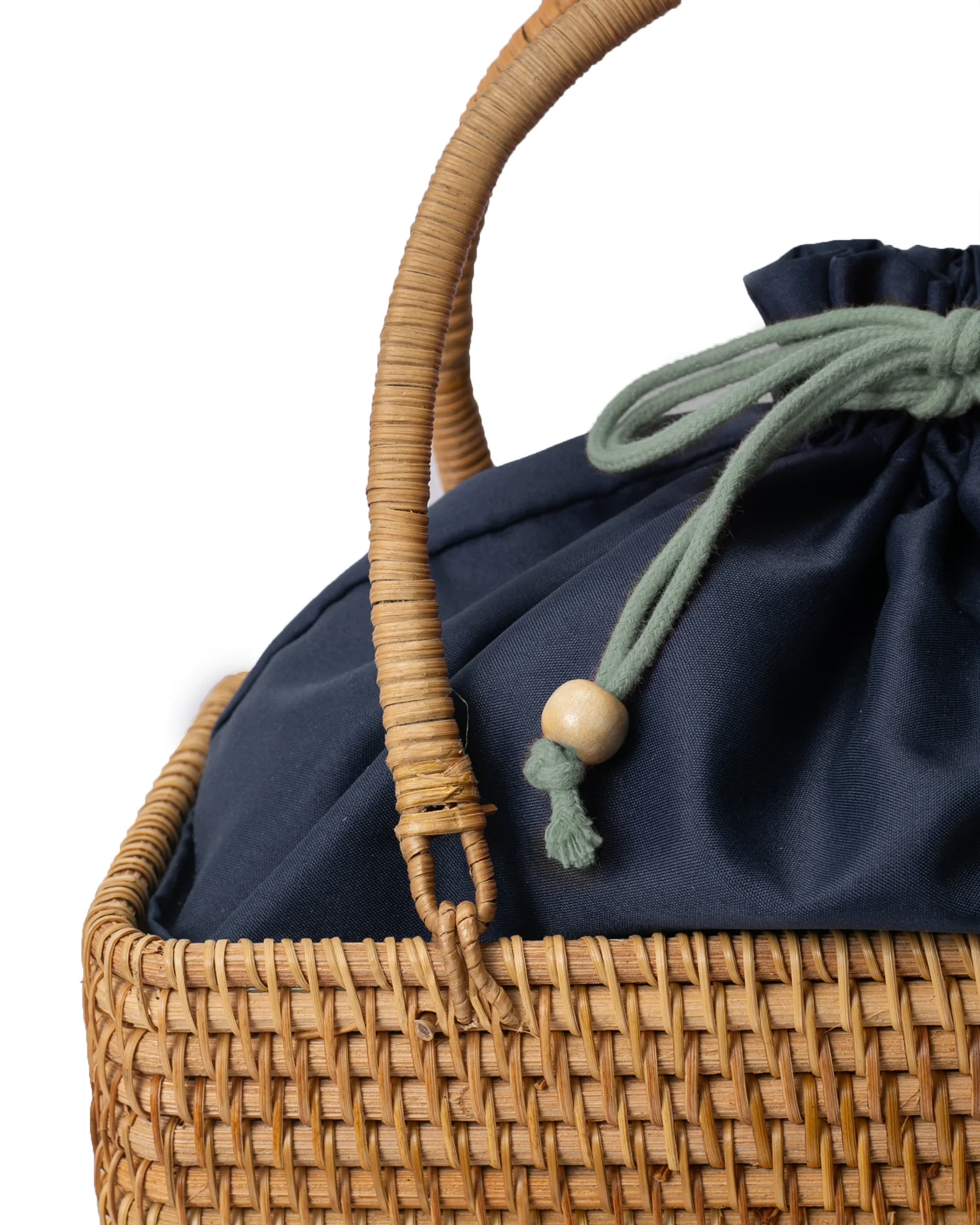 Kokoro Original, Bamboo Woven Bag with Blue Kinchaku Insert, Square - Image 13
