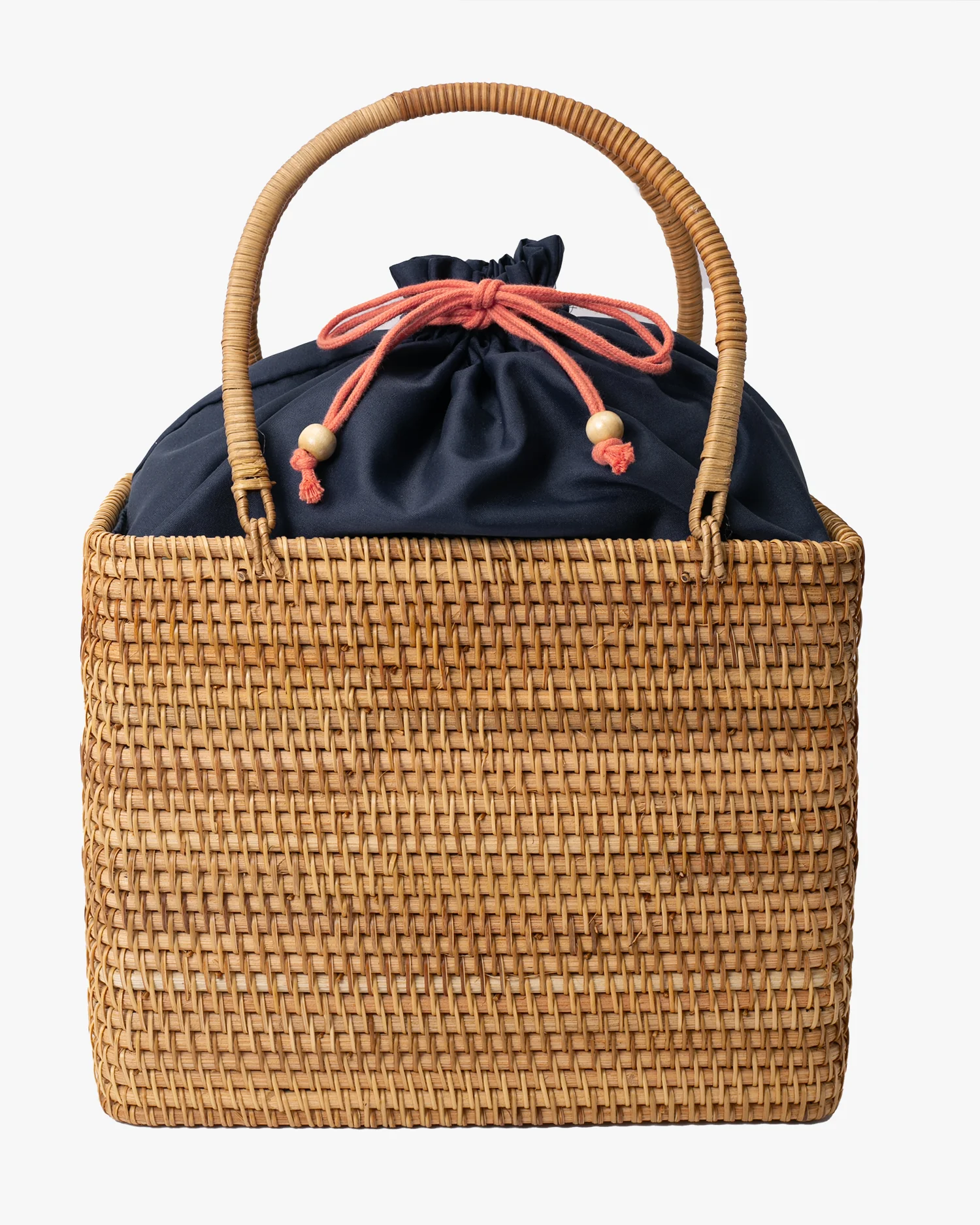 Kokoro Original, Bamboo Woven Bag with Blue Kinchaku Insert, Square - Image 2