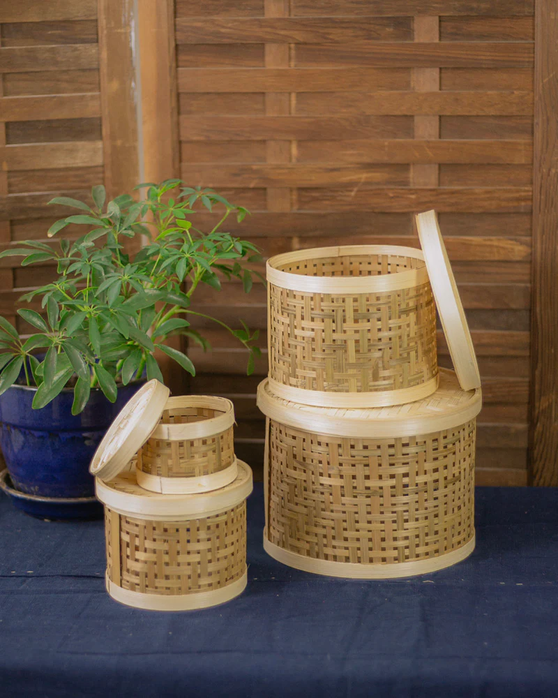 Kokoro Original, Woven Circular Bamboo Basket - Image 2