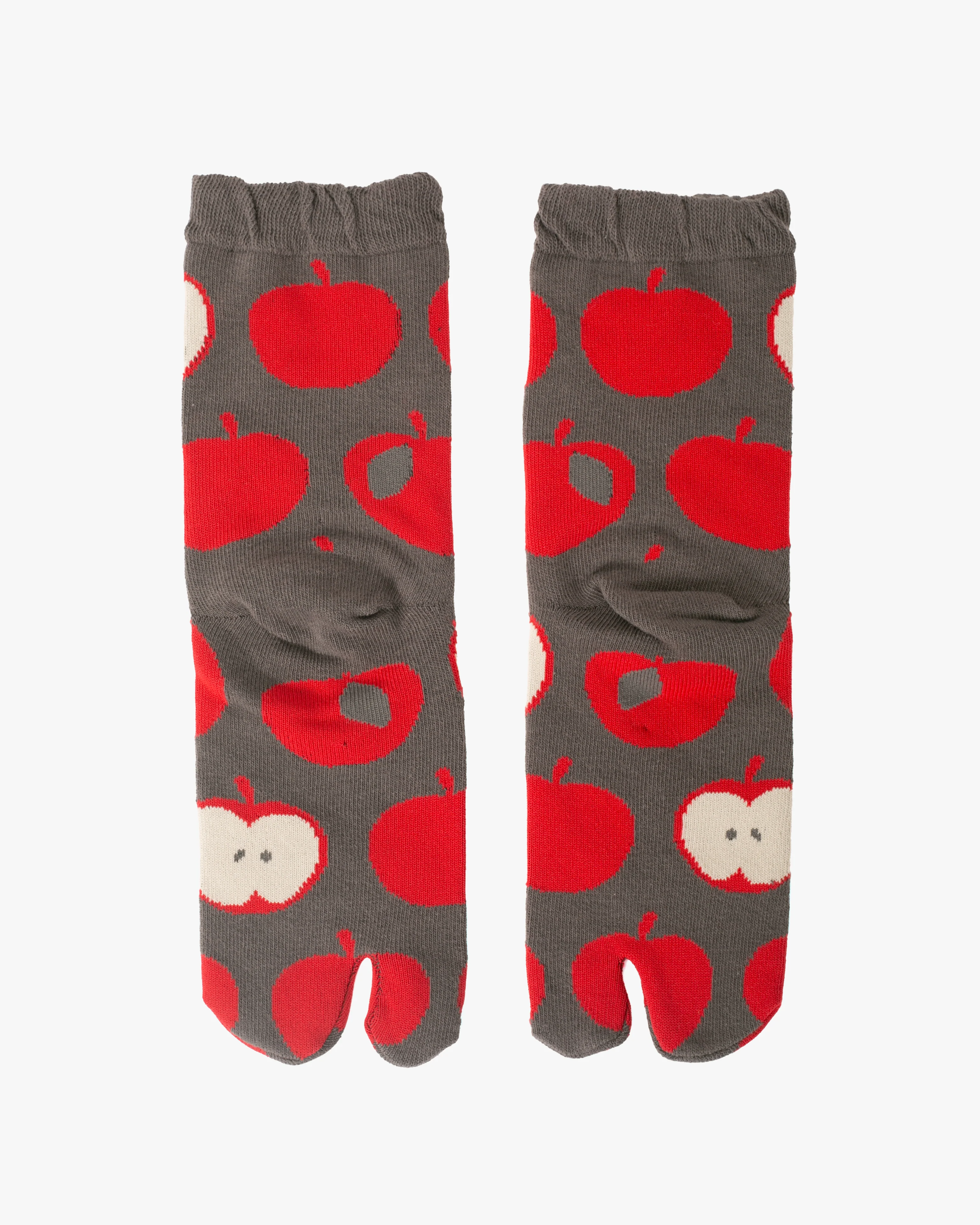 Kurochiku, Tabi Socks, Crew, Grey with Red Apples- S/M - Image 2