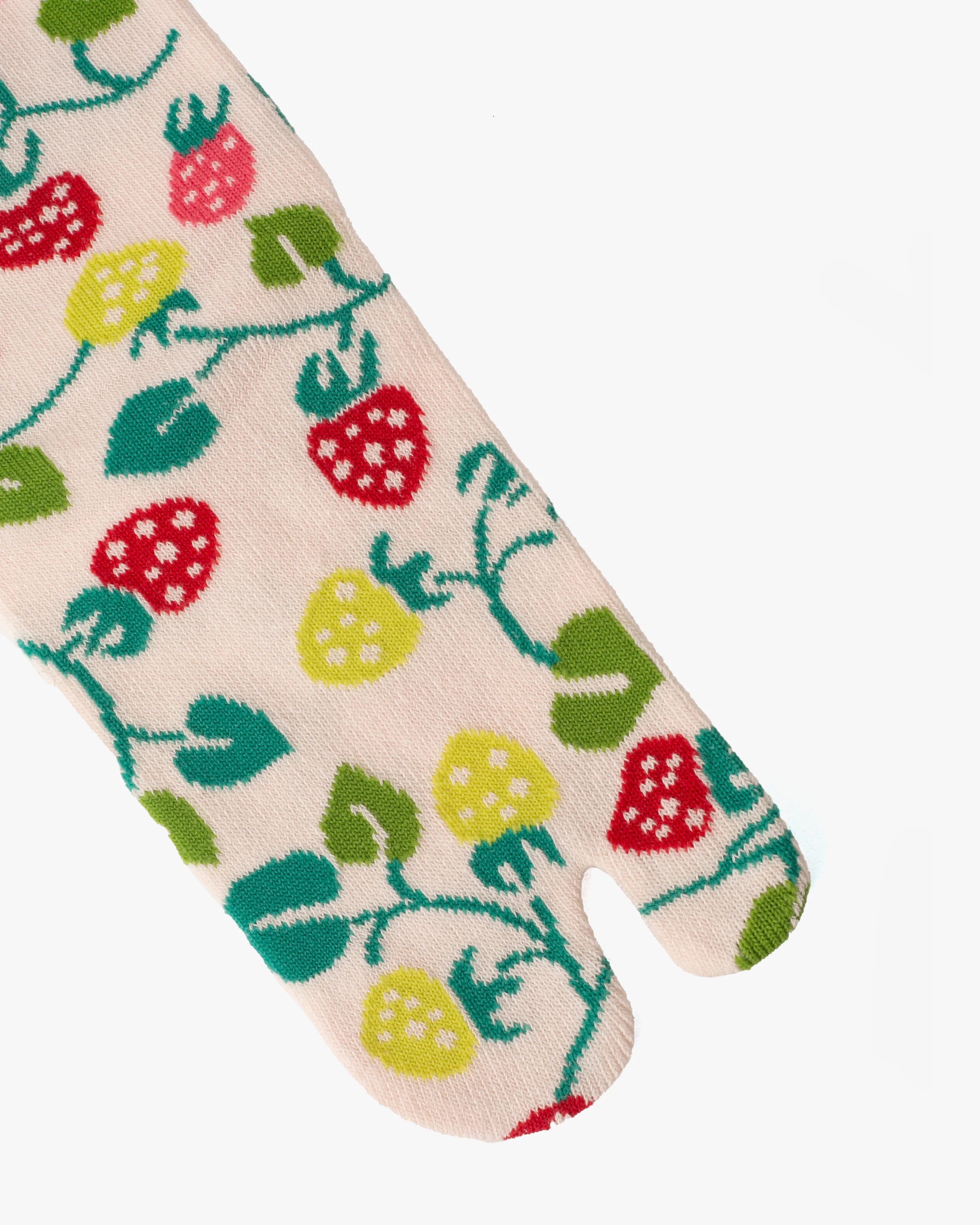 Kurochiku, Tabi Socks, Crew, White with Green and Red Berries- S/M - Image 3