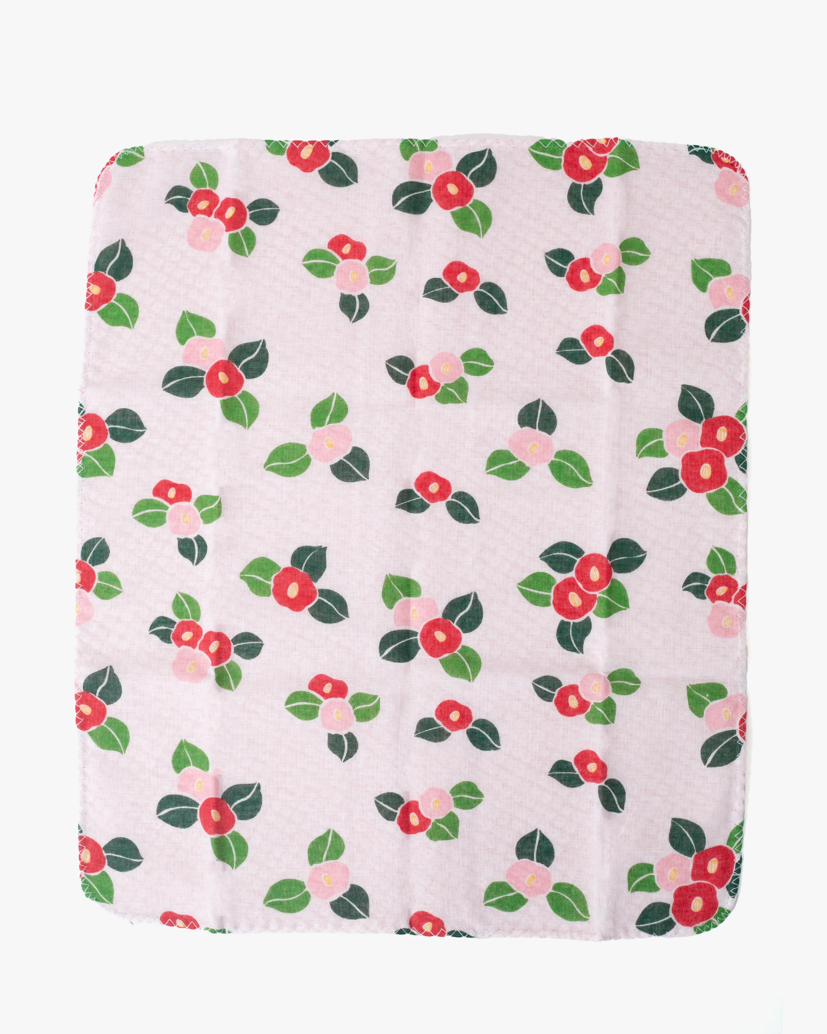 Kurochiku, Two-Sided Cotton Handkerchief, Red Shibori and White with Tsubaki - Image 2