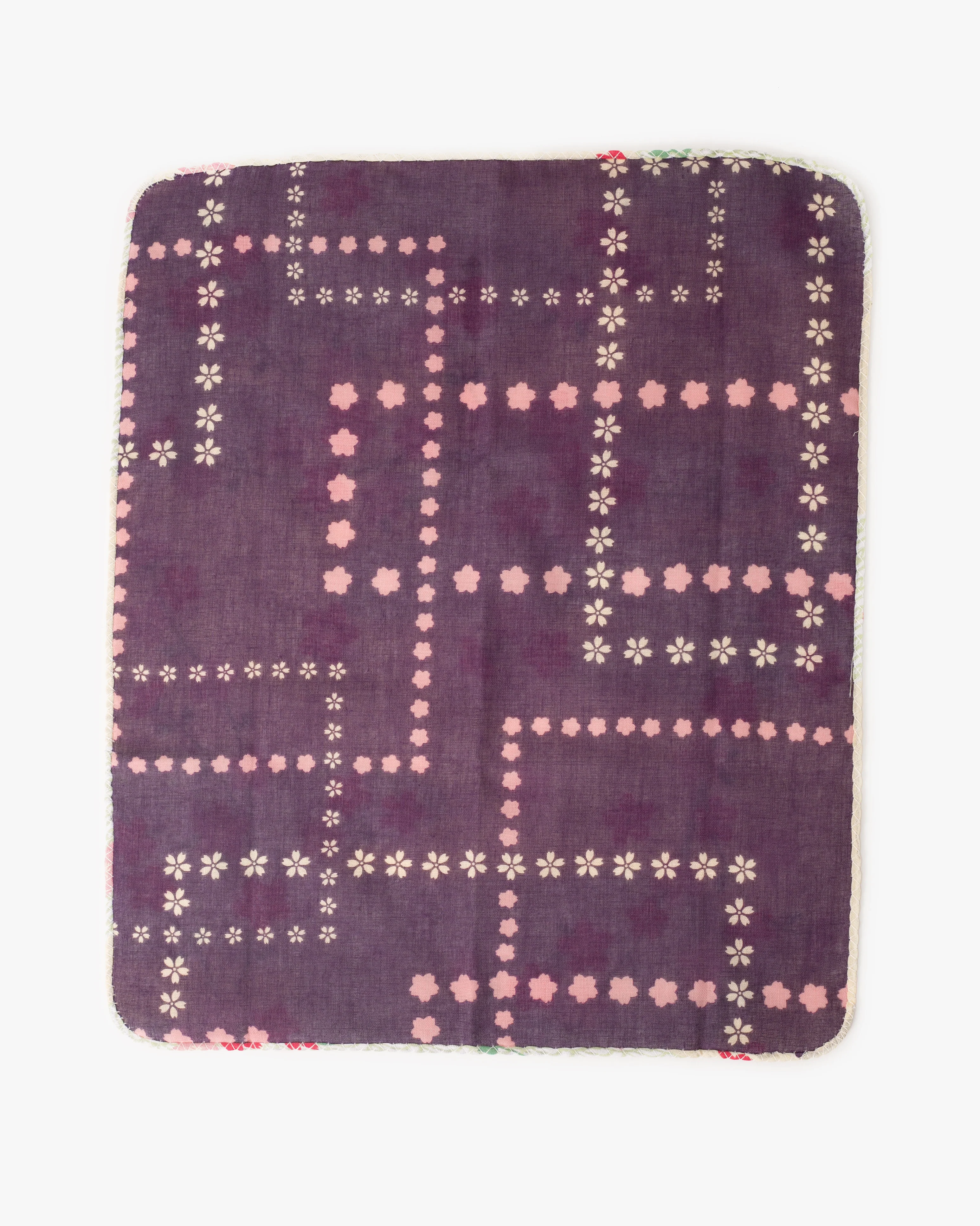 Kurochiku, Two-Sided Cotton Handkerchief, Purple and Pink Floral with Seigaiha - Image 3