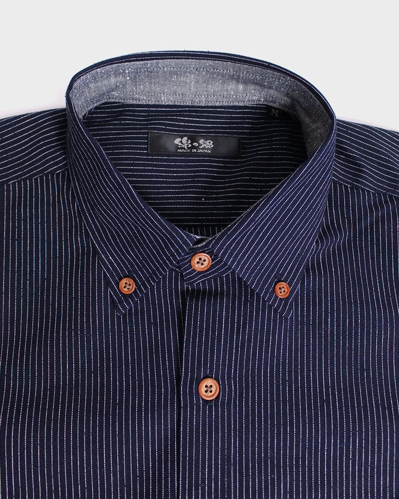 ToK Shirt, Long Sleeve Button-Up, Indigo with Thin White Shima - Image 2