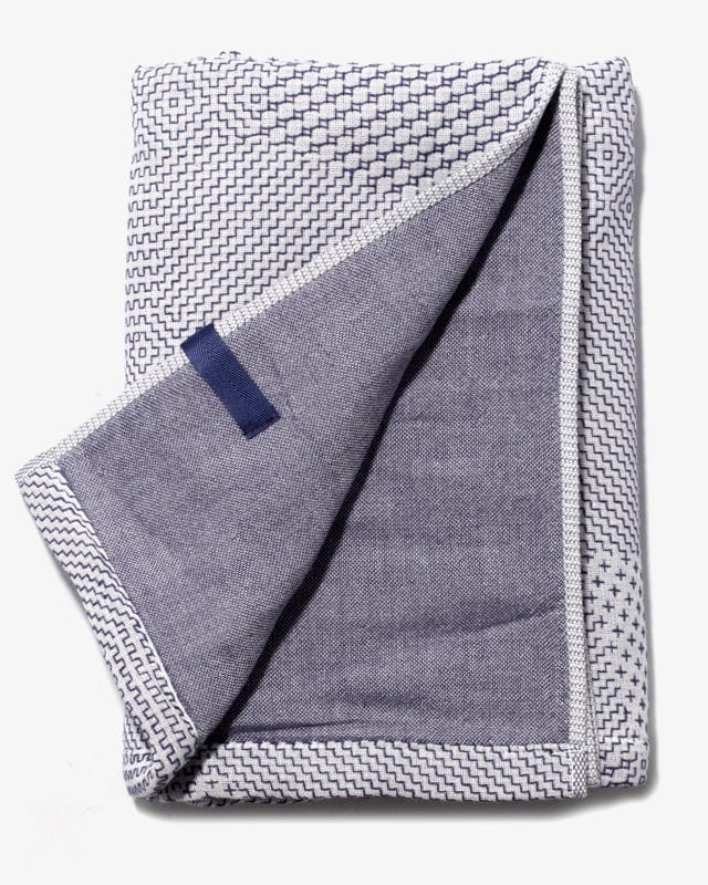 Maple & Moon Bath Towel, White with Blue Sashiko Stitching - Image 2
