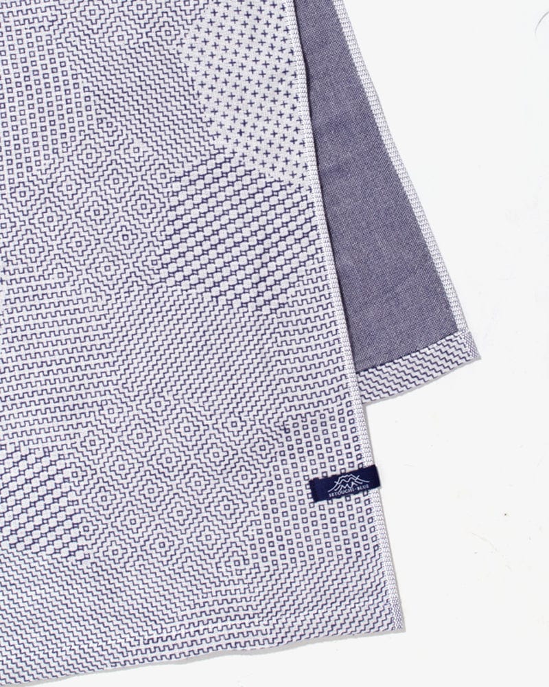 Maple & Moon Bath Towel, White with Blue Sashiko Stitching - Image 3