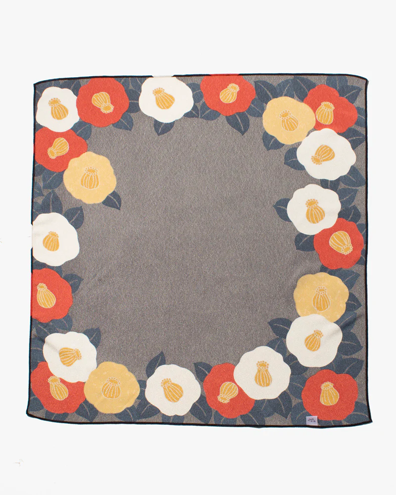 Modern Furoshiki, Musubi, Koetsu Chirimen Yuzen Dying, Camellia x 27.5" x 27.5" - Image 3