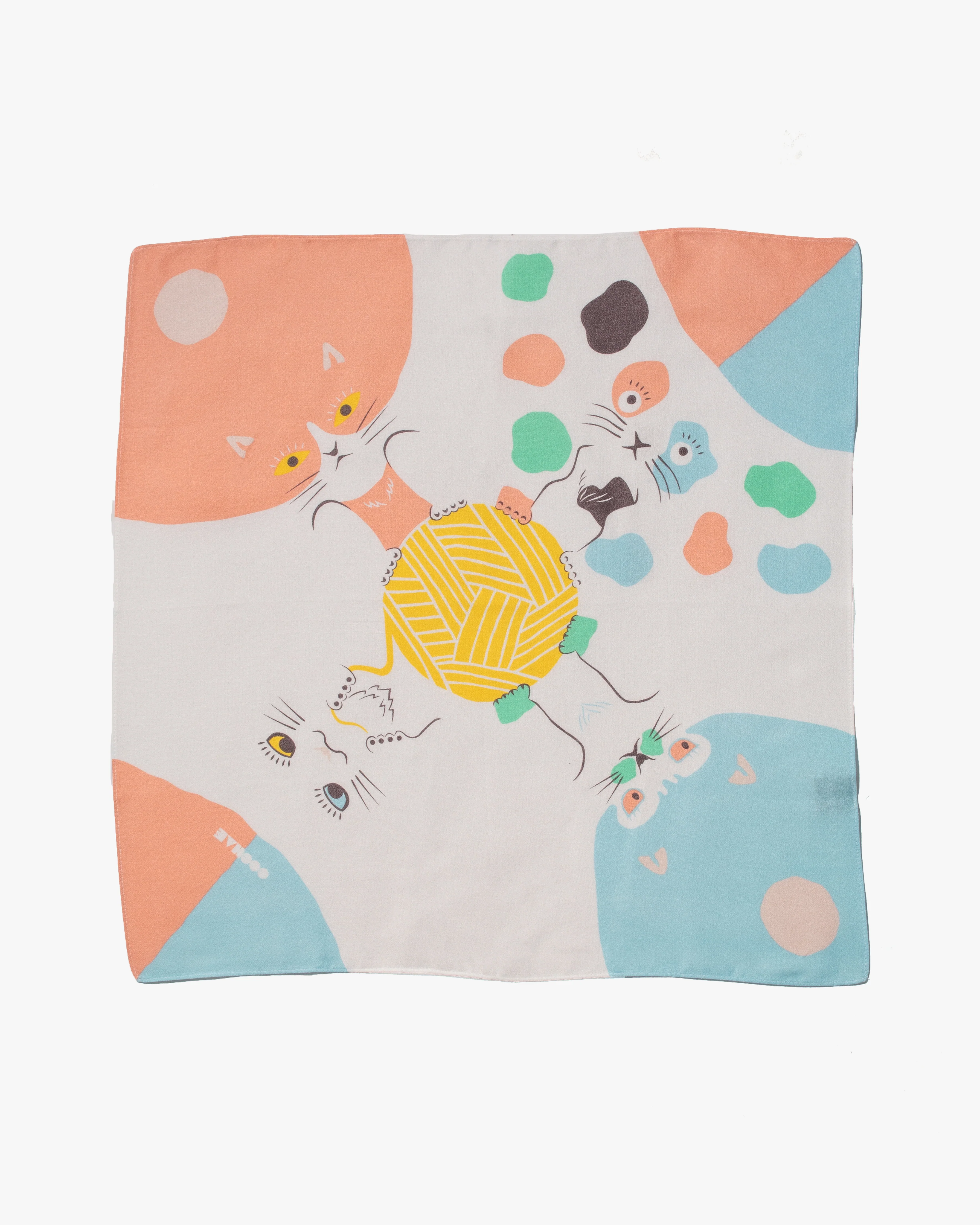 Modern Furoshiki, Musubi, Cochae, Cat, Pink/Blue 19" x 19"