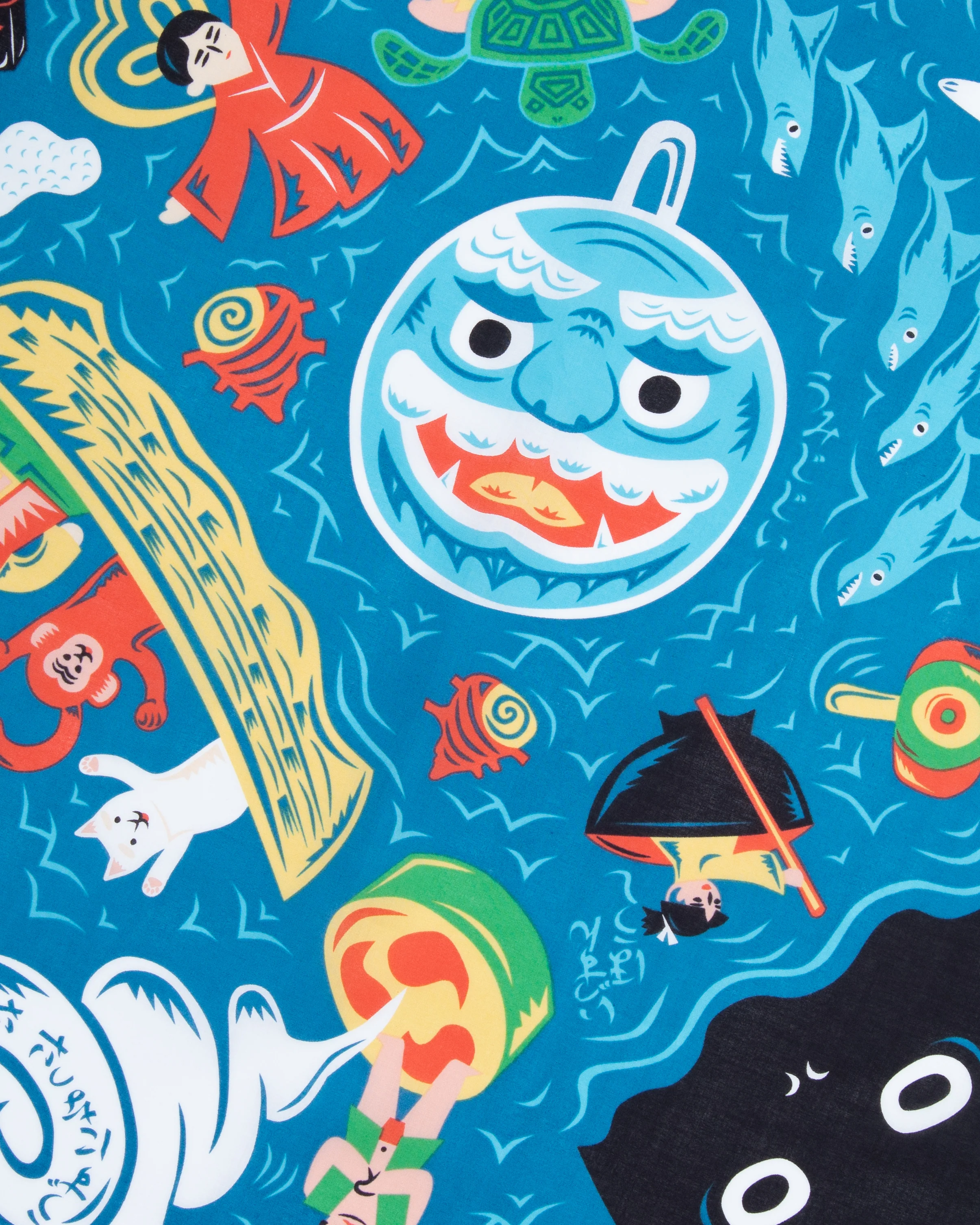 Modern Furoshiki, Musubi, Cochae, Japanese Folktales, Sea 27.5" x 27.5" - Image 4