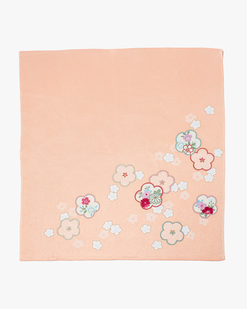 Modern Furoshiki, Musubi, Rayon Chirimen Koyomi, Japanese Apricot, Coral Pink 27" x 27"