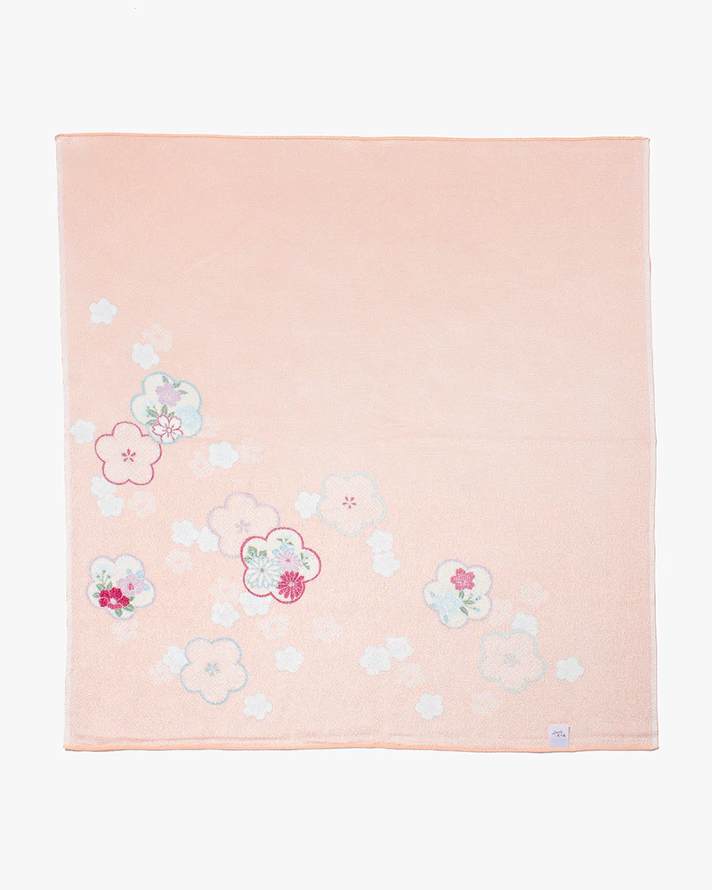 Modern Furoshiki, Musubi, Rayon Chirimen Koyomi, Japanese Apricot, Coral Pink 27" x 27" - Image 2
