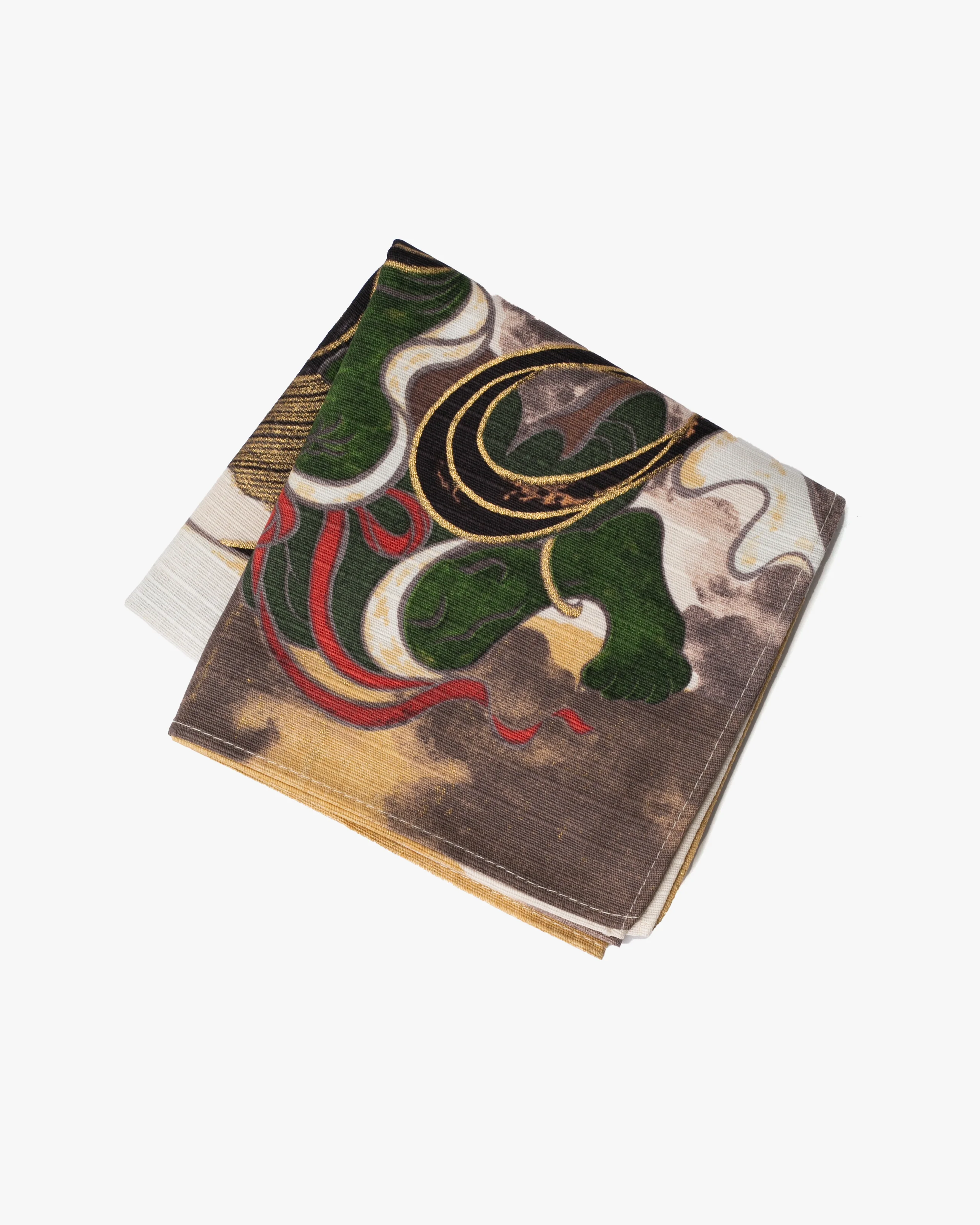 Modern Furoshiki, Musubi, Ukiyo-e, Fujin and Raijin, Auspicious Cloud Beige 19" x 19" - Image 2
