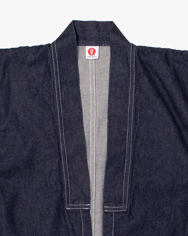 Modern Happi Jacket, Sashiko, Dark Indigo Denim with Multi-Color Asanoha - Image 5