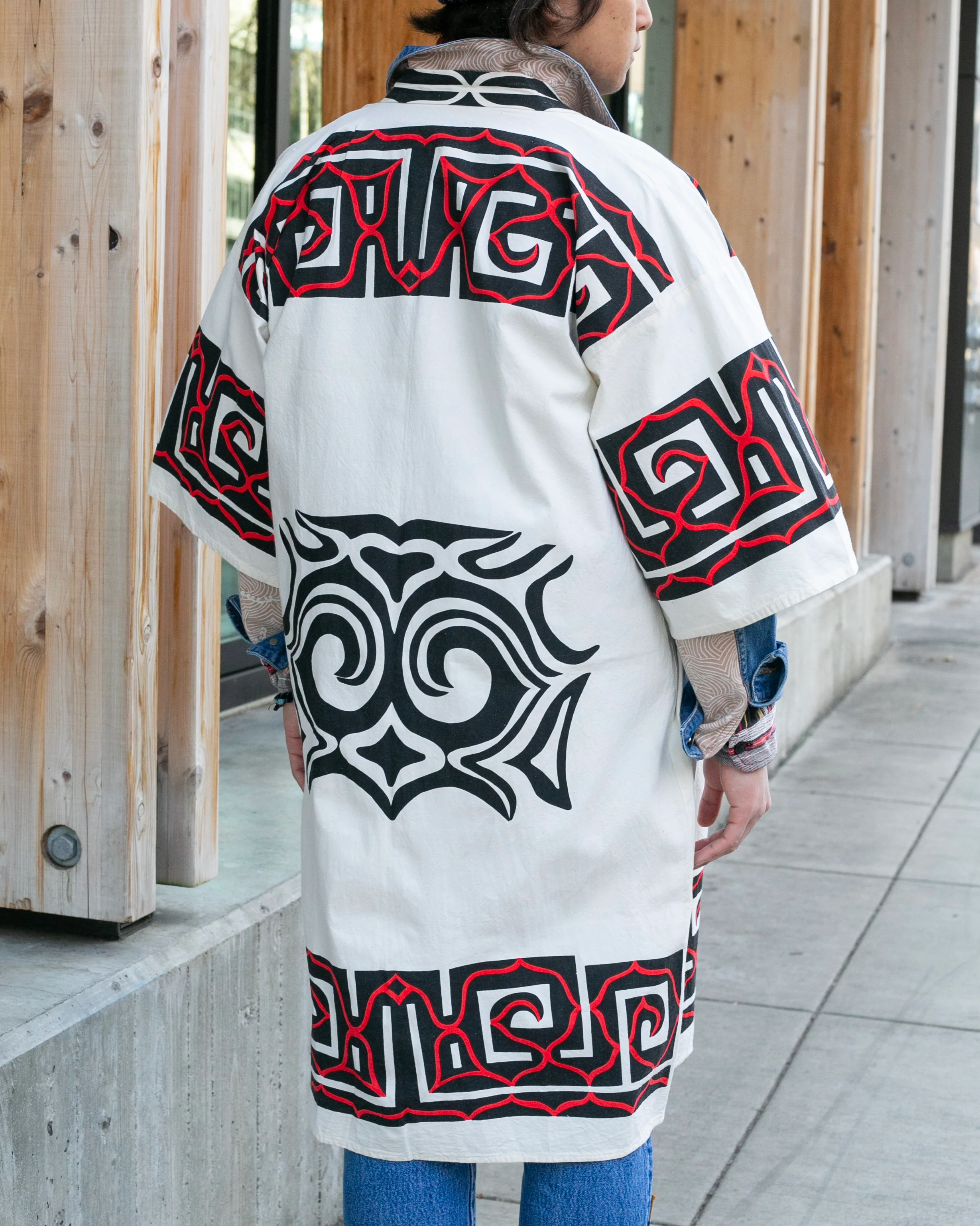 Vintage Ainu Robe, Natural With Black and Red - Image 2