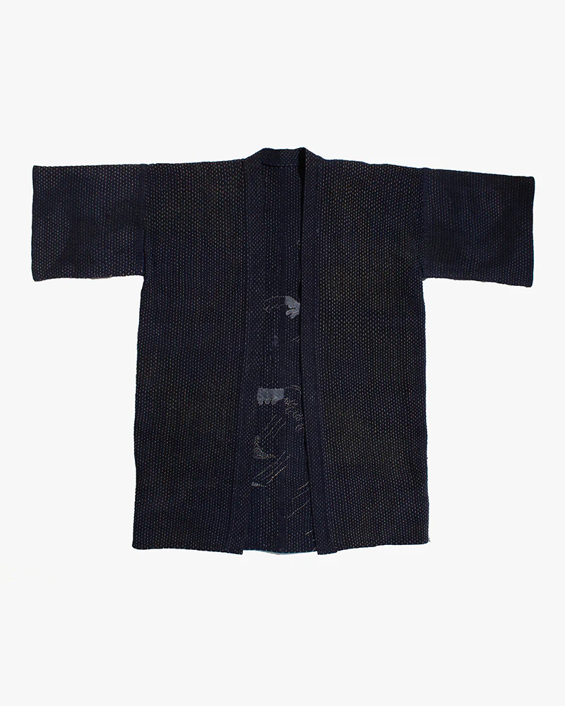 Vintage Noragi Jacket, Hand-Stitched Sashiko and Painted Eagle and Samurai - Image 5