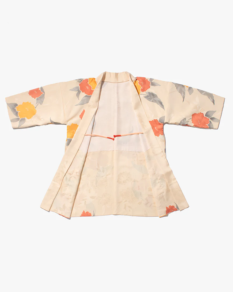 Kiriko Custom, Altered Kimono Jacket, Orange Flowers with Gray Leaves - Image 7