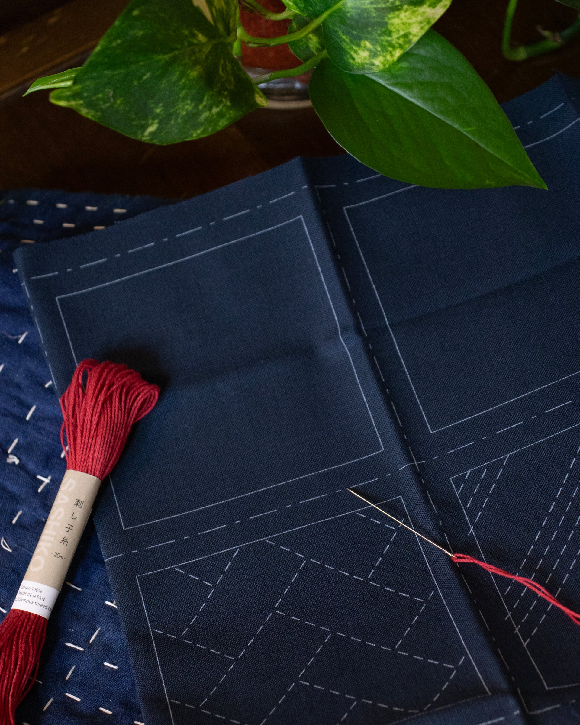 Nippon Chuko, Sashiko Fabric 4 Coaster Kit, Navy, No.98909