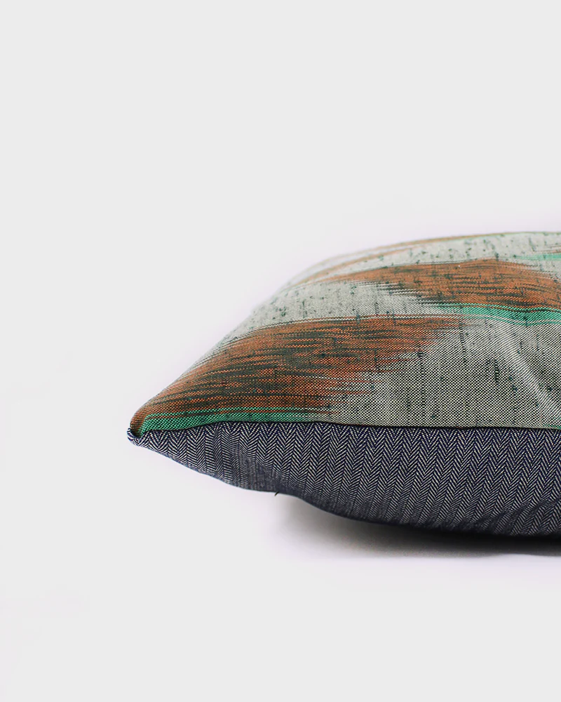 Kiriko Original Pillow, Orange and Teal Kasuri - Image 2