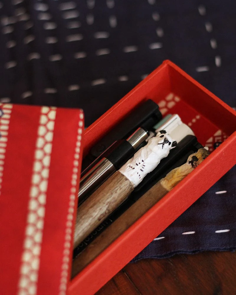 Shogado Pencil Box, Classic Series #03, Red Geometric Pattern