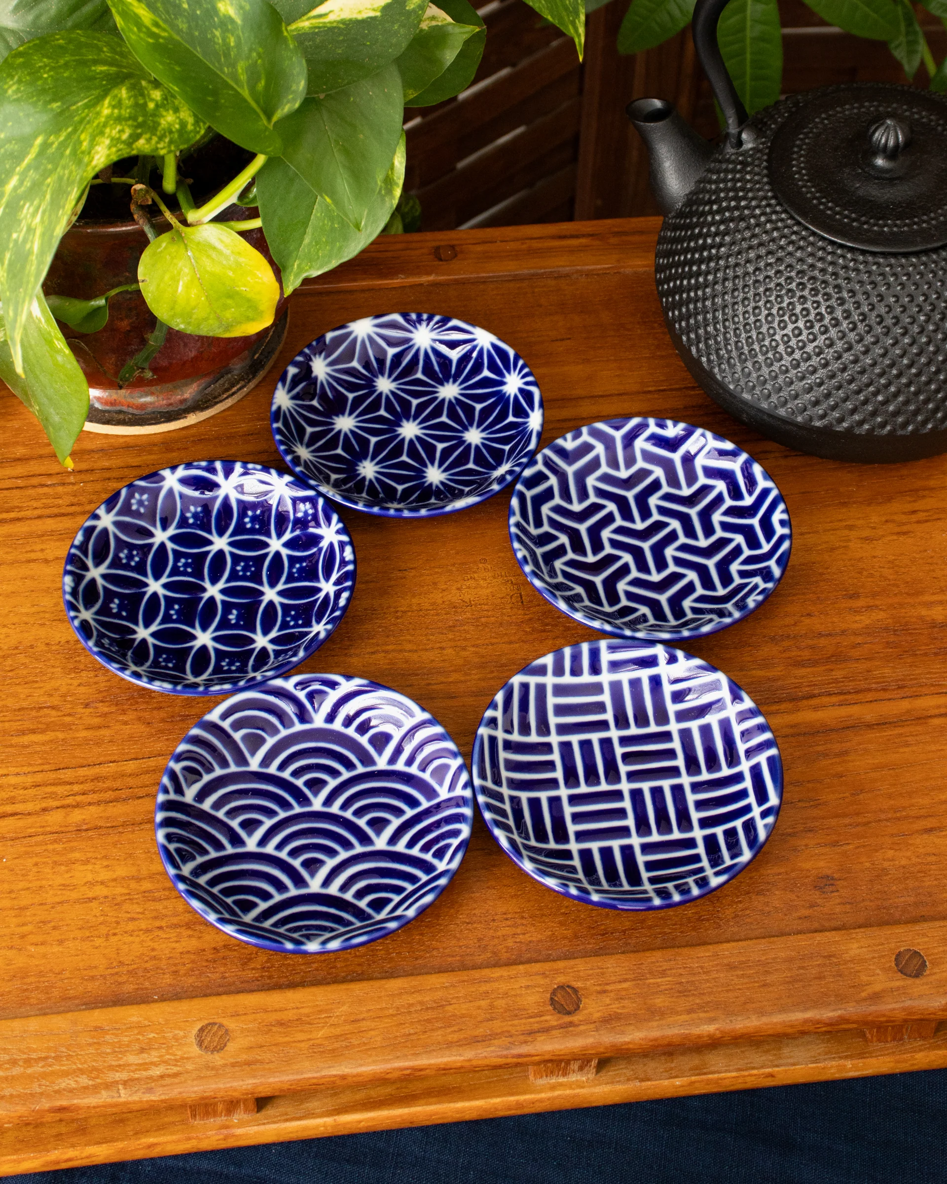 Plate, Ichiyama, Set of 5, Indigo Edo Komon, Small Round - Image 2